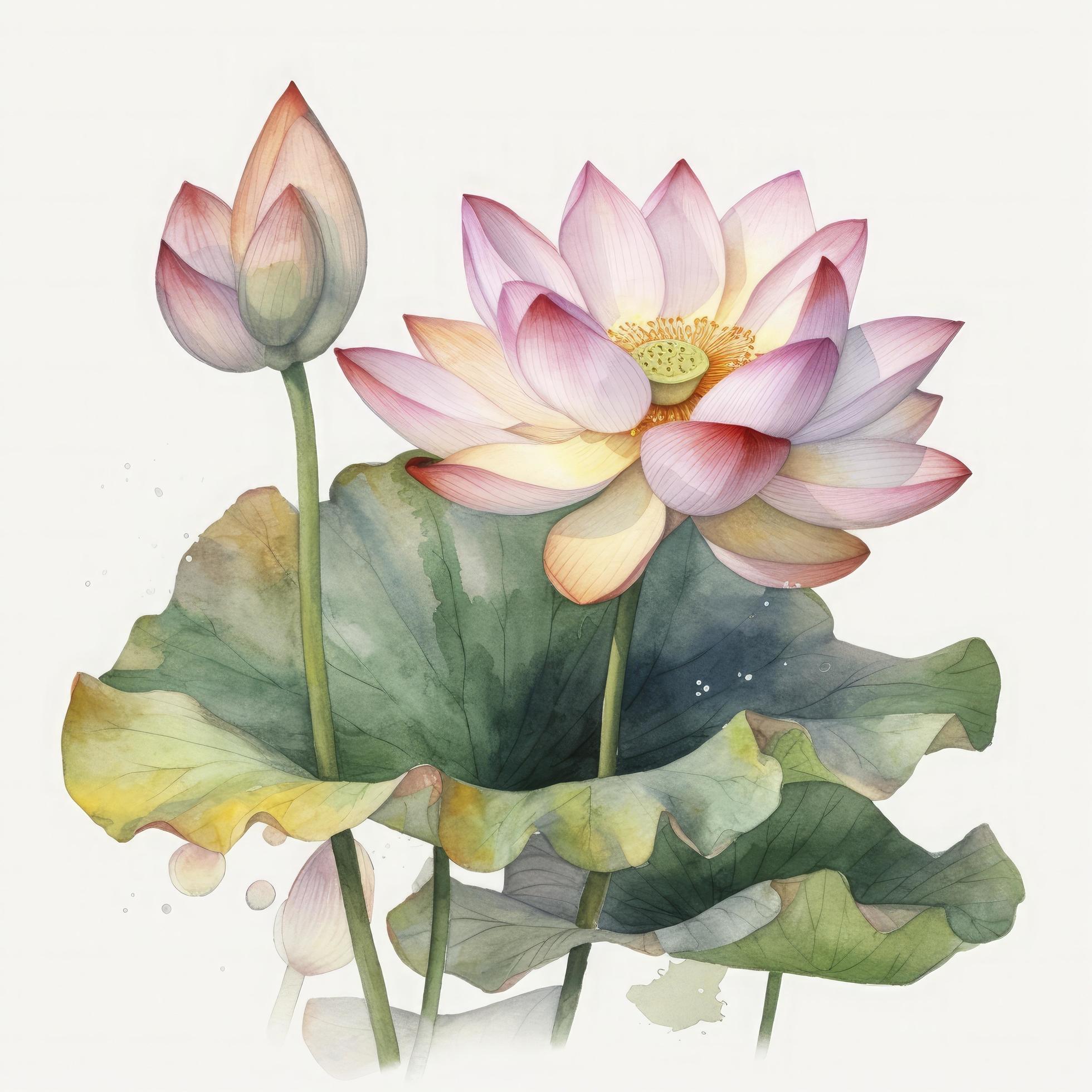 free lotus flowers water color, pastel ,white background , generat ai Stock Free