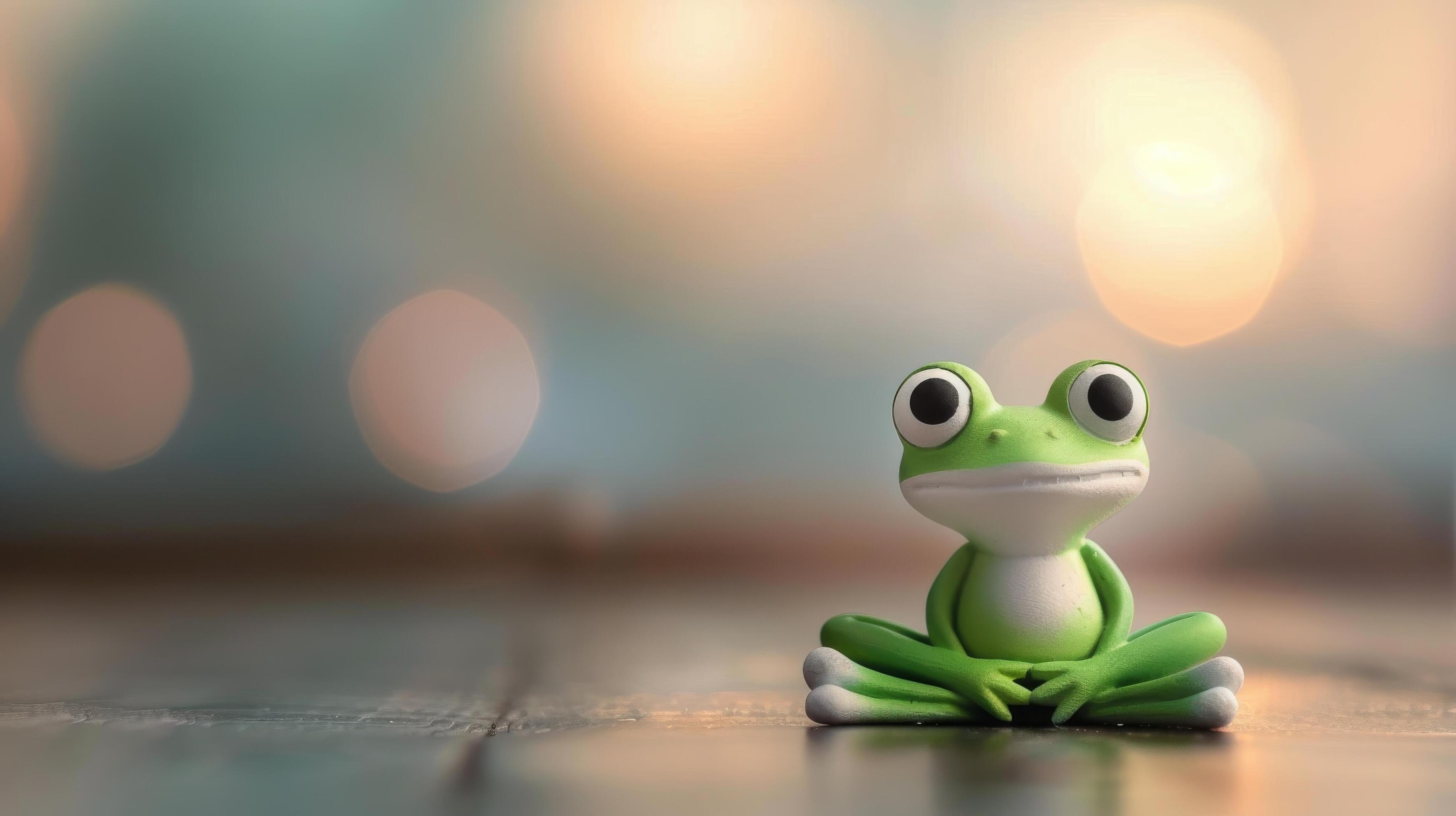 Green Frog Sitting Calmly on a Bright Surface With Soft Background Light Stock Free