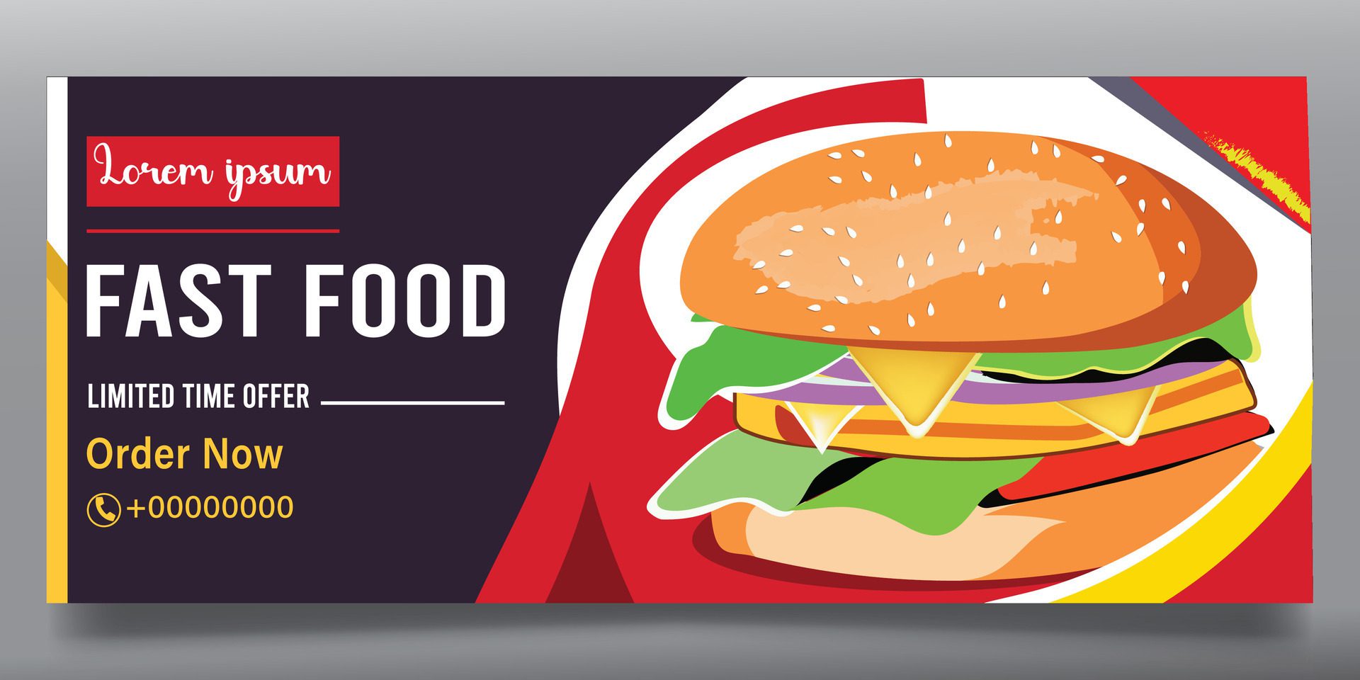 Fast food and burger Banner Free Vector