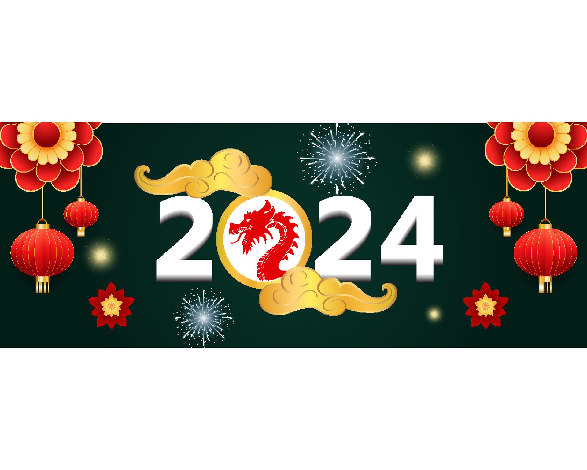 Chiness Happy new year banner 2024 with dragon vector illustration. Free Vector