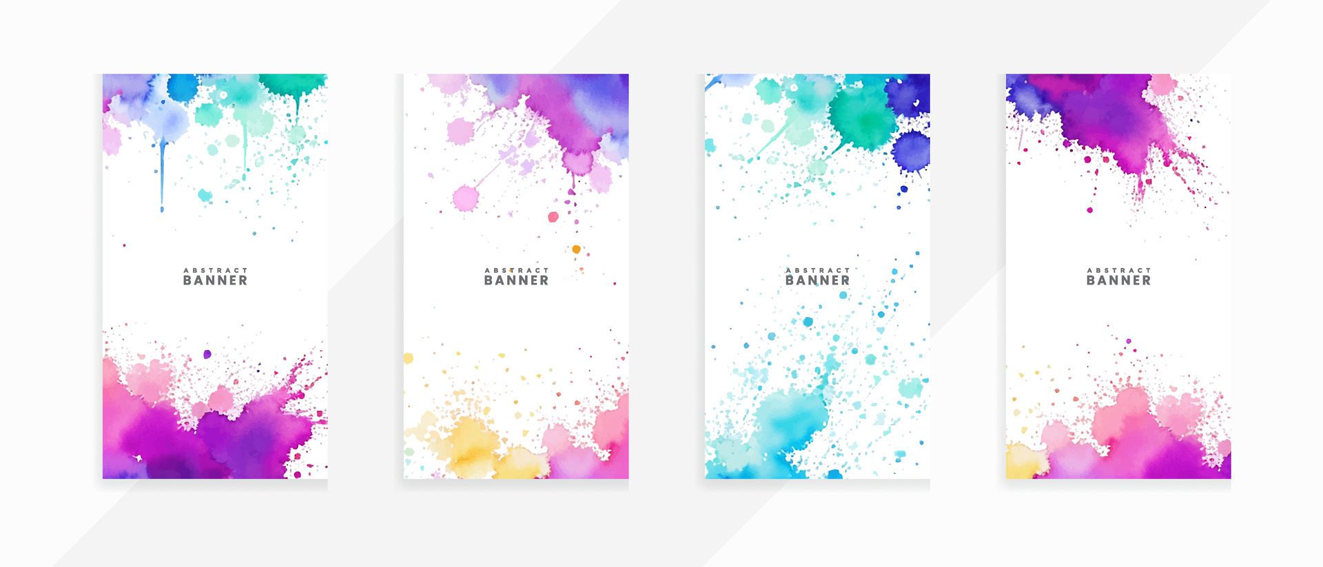 Colorful splashes and stains Watercolor stain of pink with isolated scarlet spot background banners set Free Vector