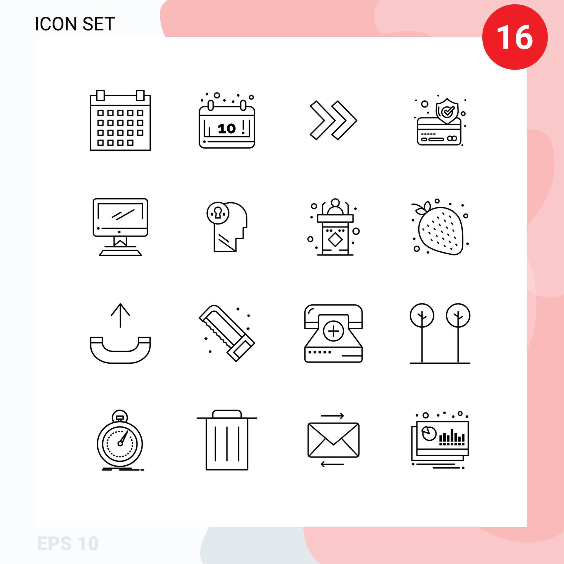 Outline Pack of 16 Universal Symbols of imac monitor arrow computer payment Editable Vector Design Elements Stock Free