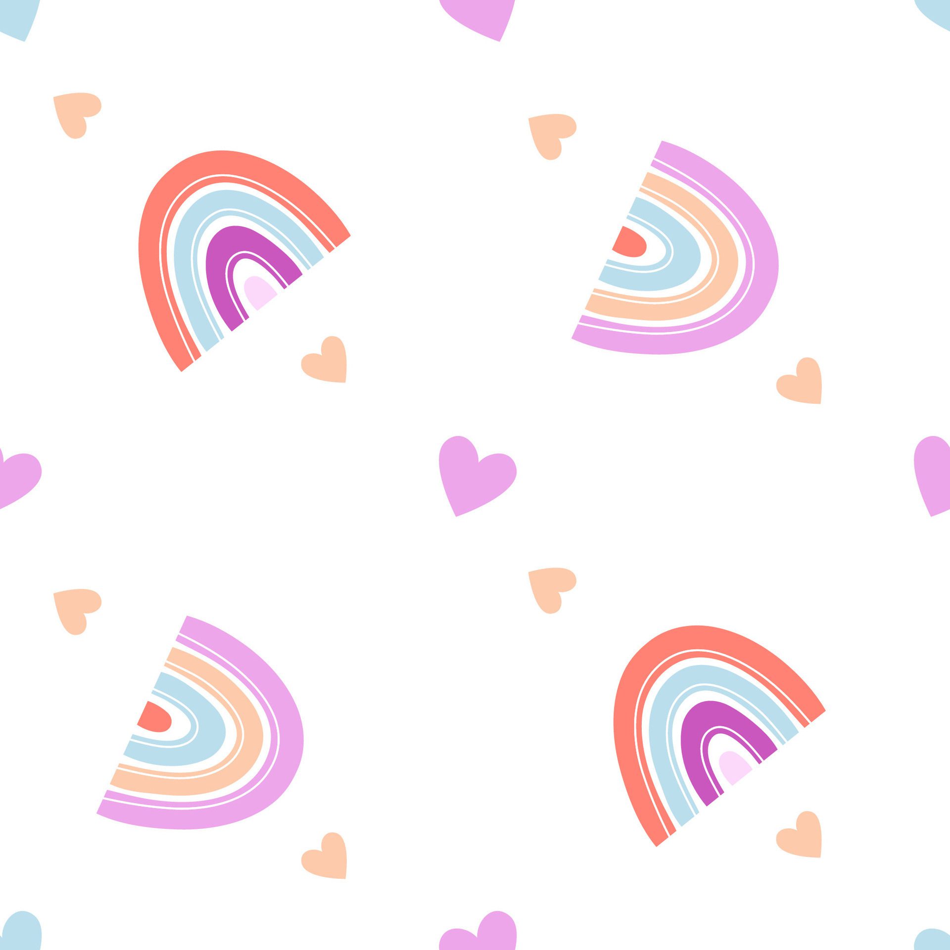 Abstract seamless pattern with cute rainbows and hearts. Cute t-shirt and textile design for kids clothing. Abstract seamless pattern illustration Free Vector