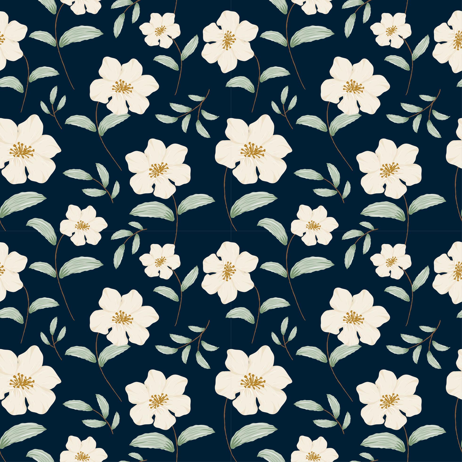 Seamless pattern with flowers concept in the dark blue backdrop Stock Free