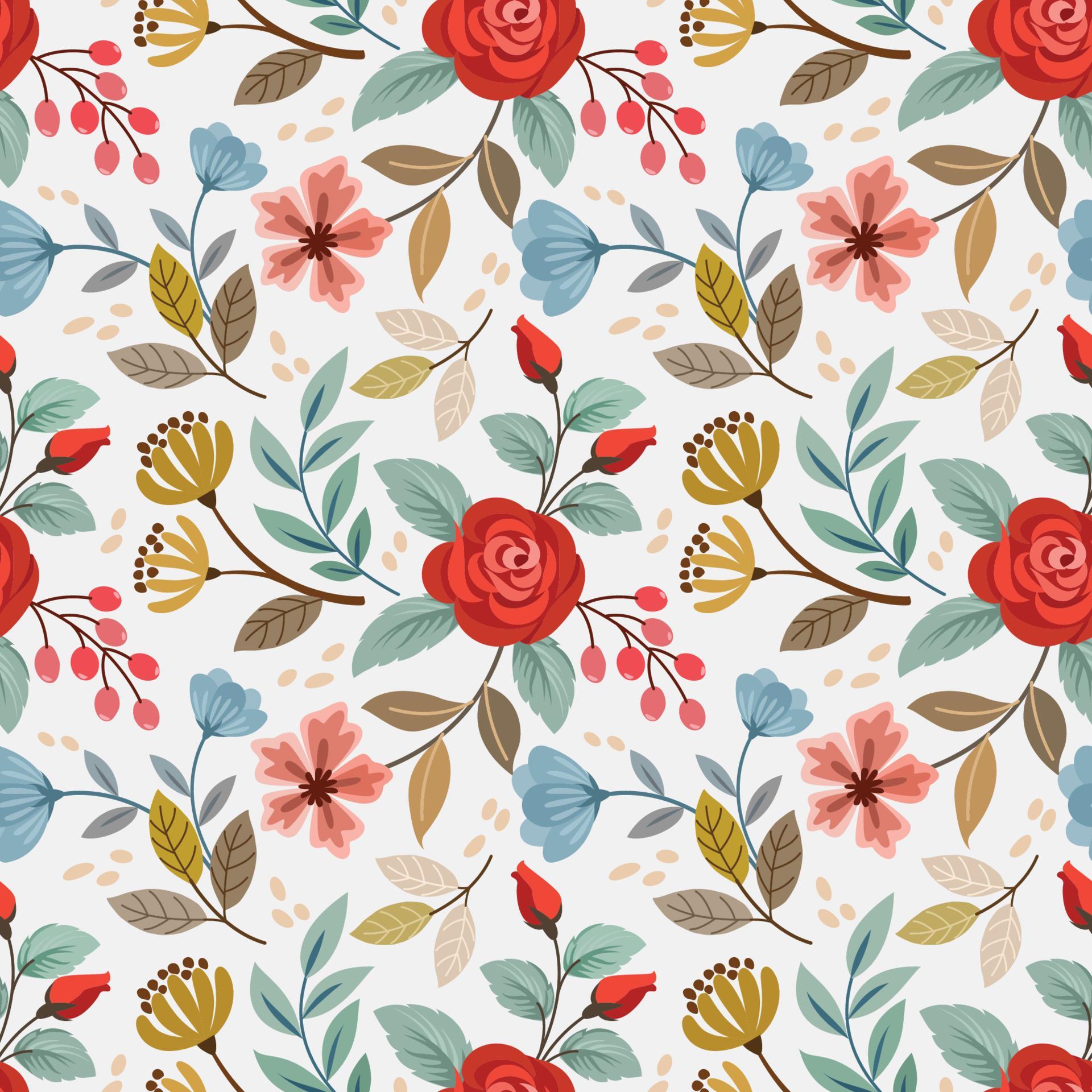 Beautiful red rose and small flowers seamless pattern. Stock Free