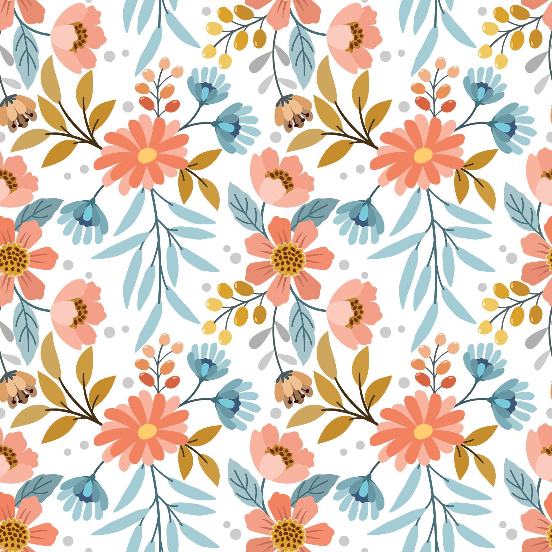 Colorful hand draw flowers seamless pattern Stock Free