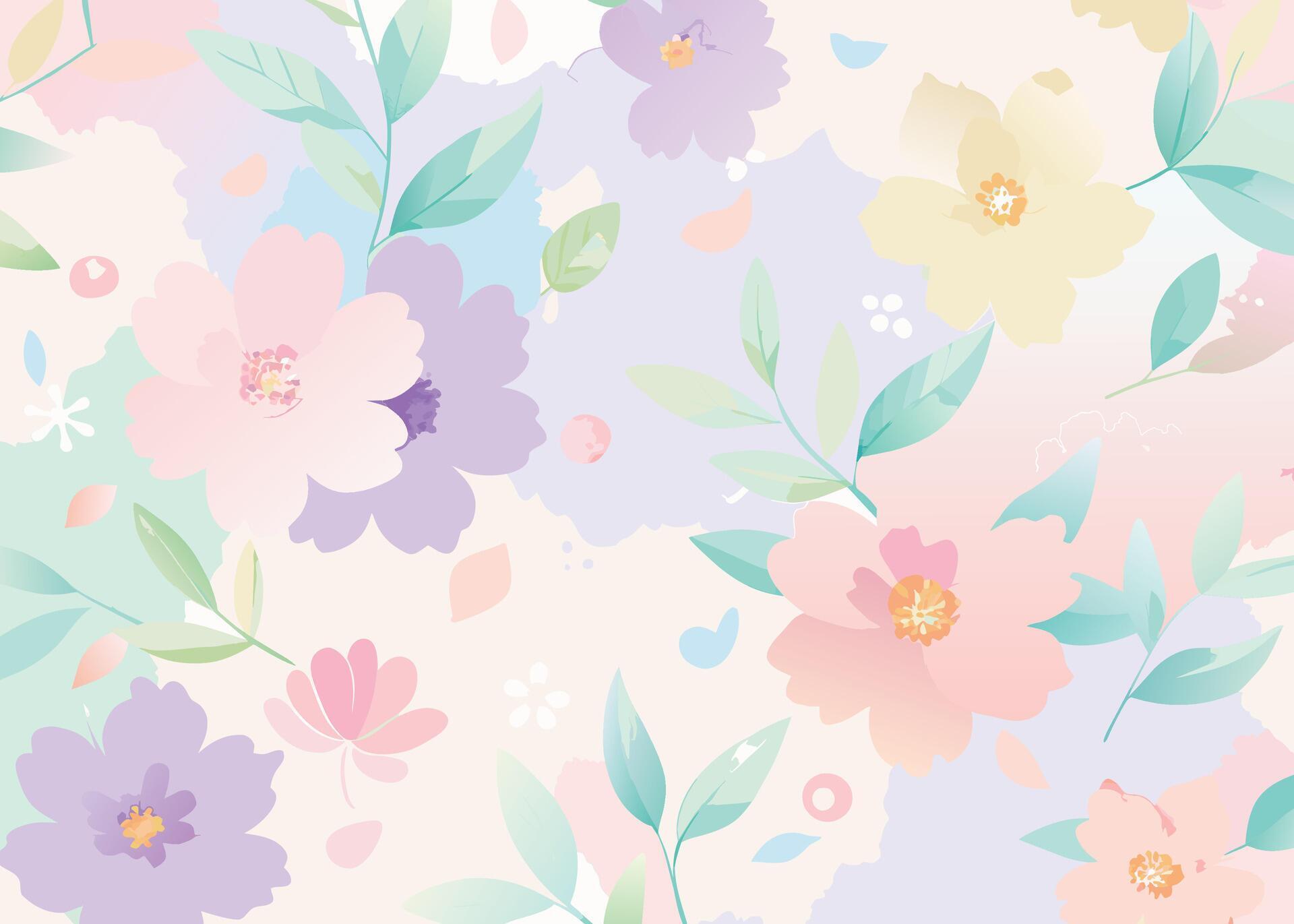 Pastel color Seamless pattern with flowers and leaves. Vector Illustration. Pastel color Stock Free