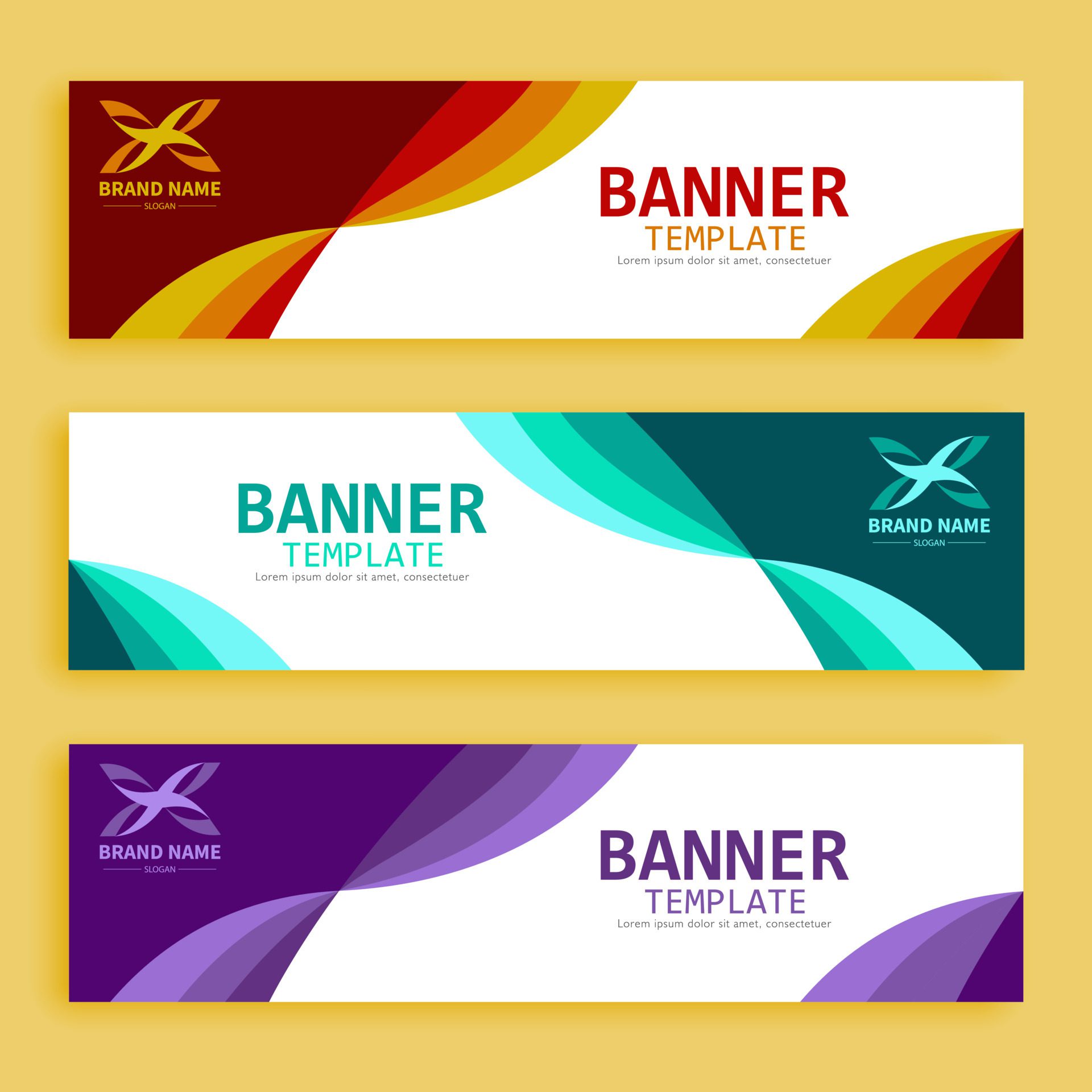 Set of three vector abstract banners. Modern wavy design style on a white basic. Free Vector