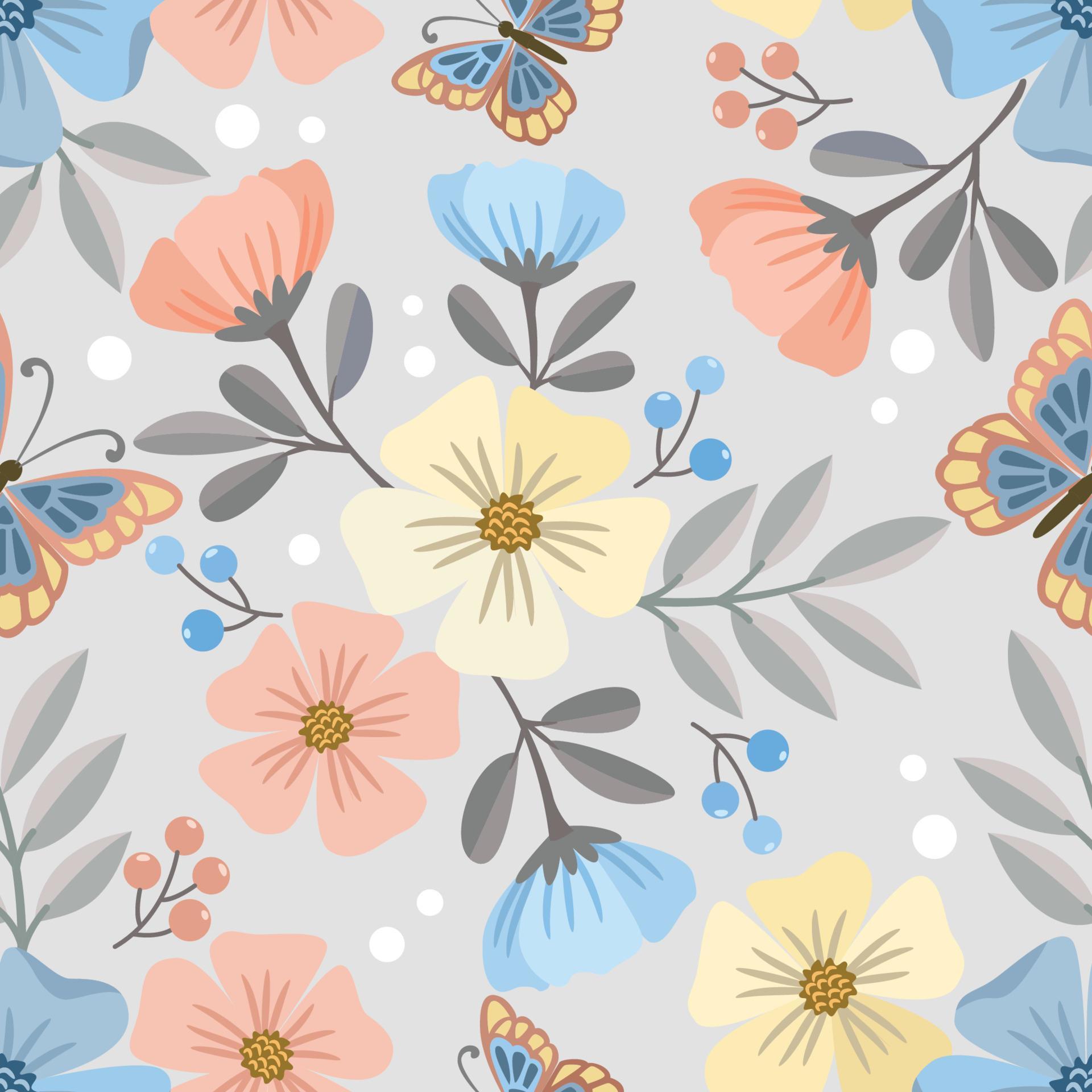 Beautiful flowers and butterfly seamless pattern. Stock Free