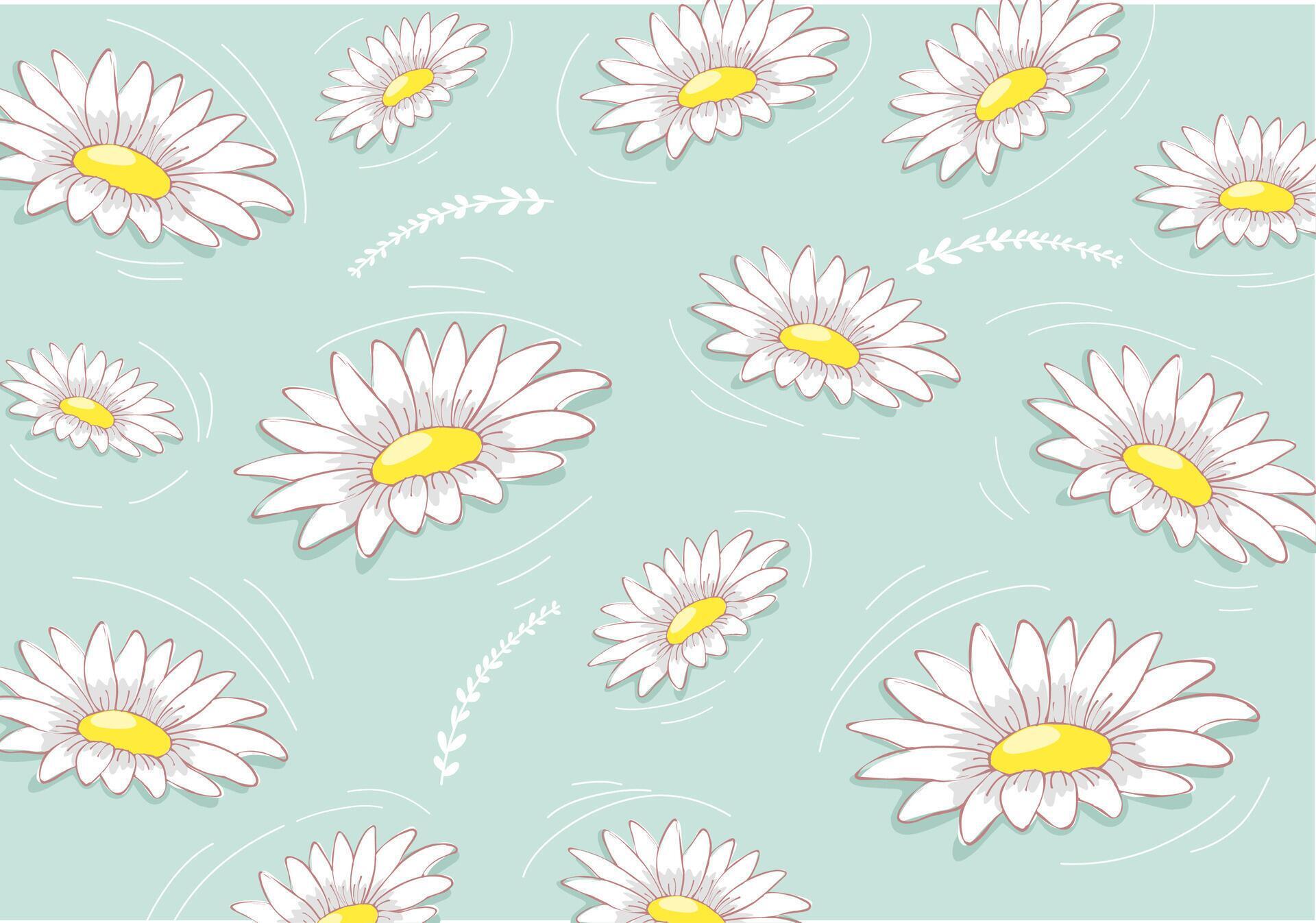 blue background with white daisy flower motif Stock Free