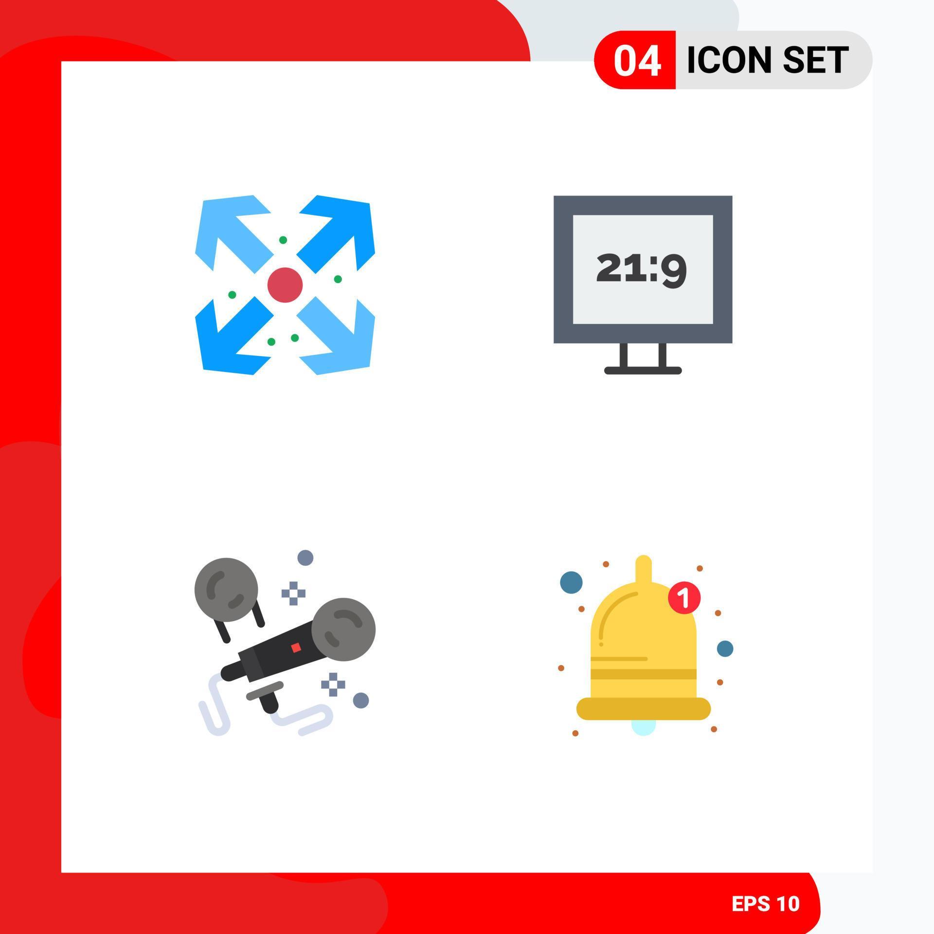 4 Universal Flat Icons Set for Web and Mobile Applications arrows singing aspect ratio karaoke bell Editable Vector Design Elements Stock Free