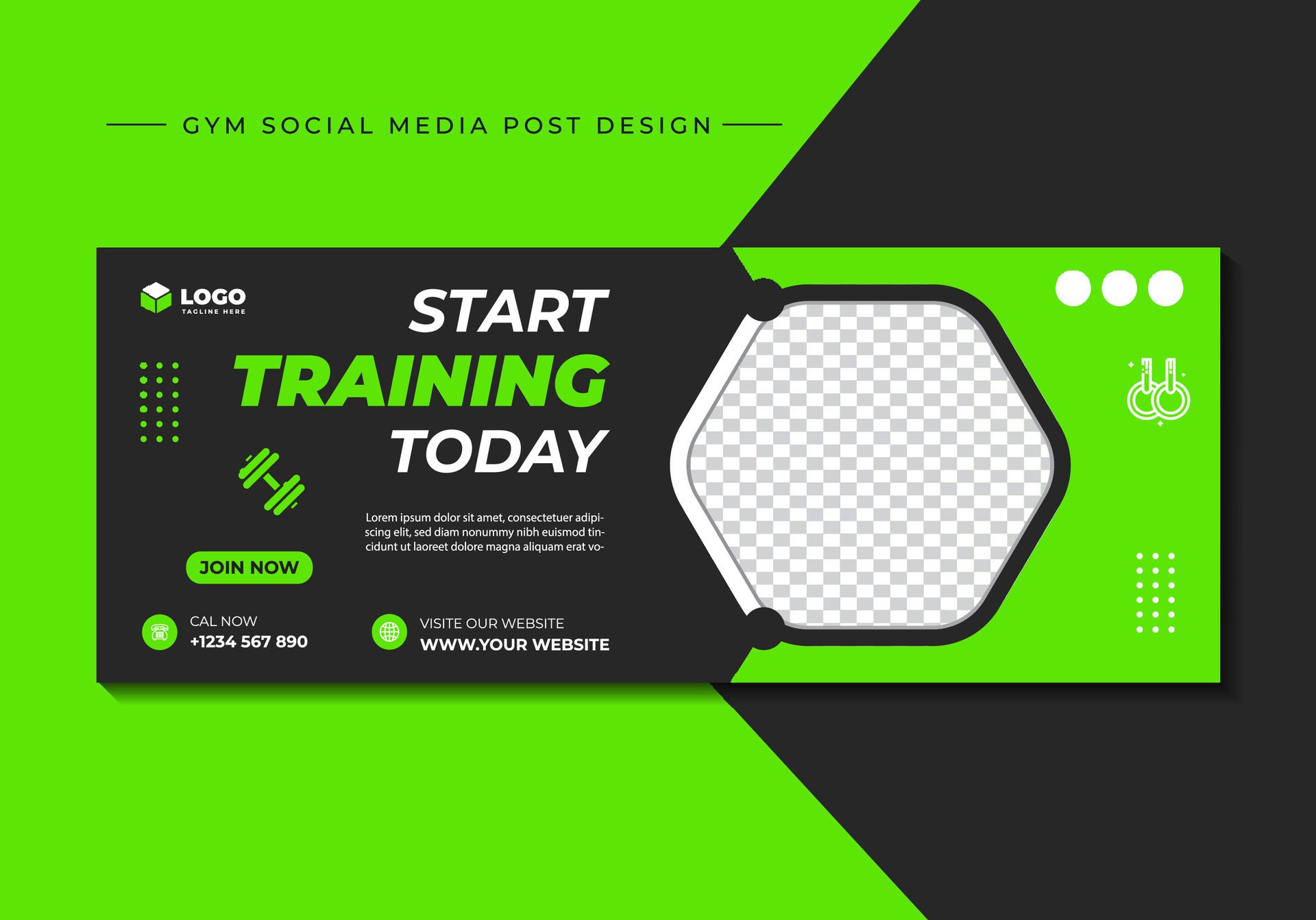 Gym, fitness, and sports social media post template design. Usable for social media, banner, and website. Free Vector