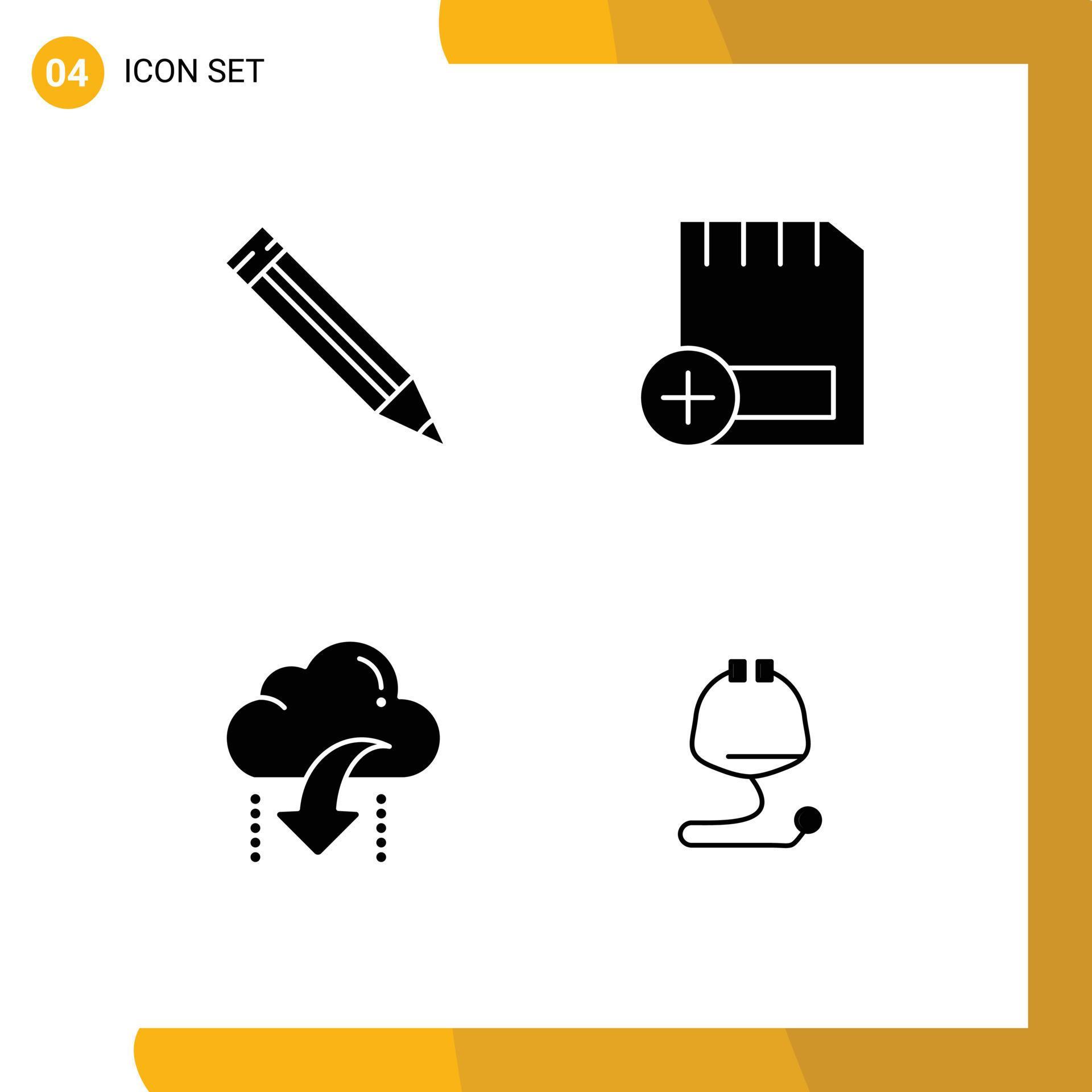 Set of 4 Commercial Solid Glyphs pack for education cloud add devices arrow Editable Vector Design Elements Stock Free