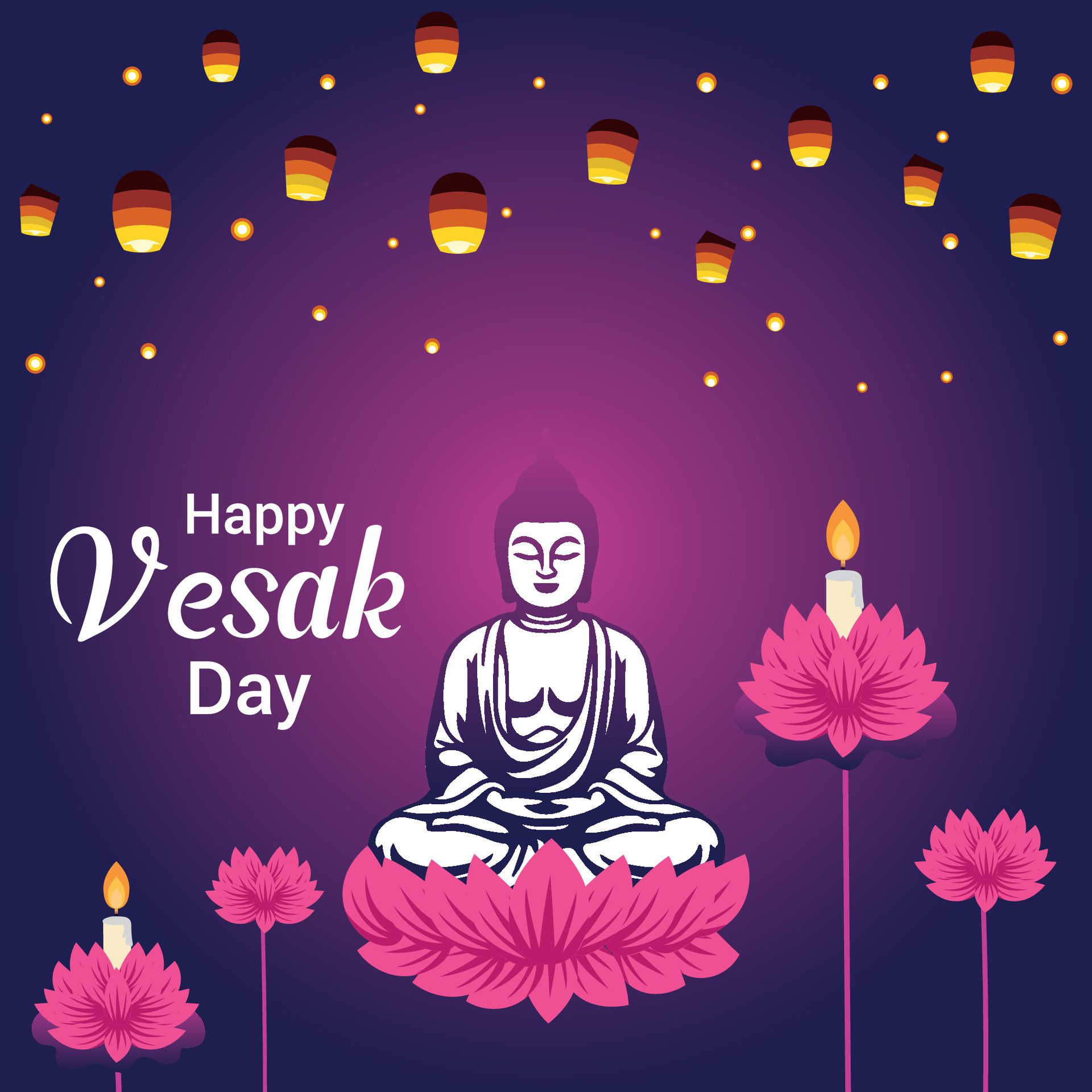 Flat vertical poster template for vesak day illustration festival celebration social media post and vesak day Banner Free Vector