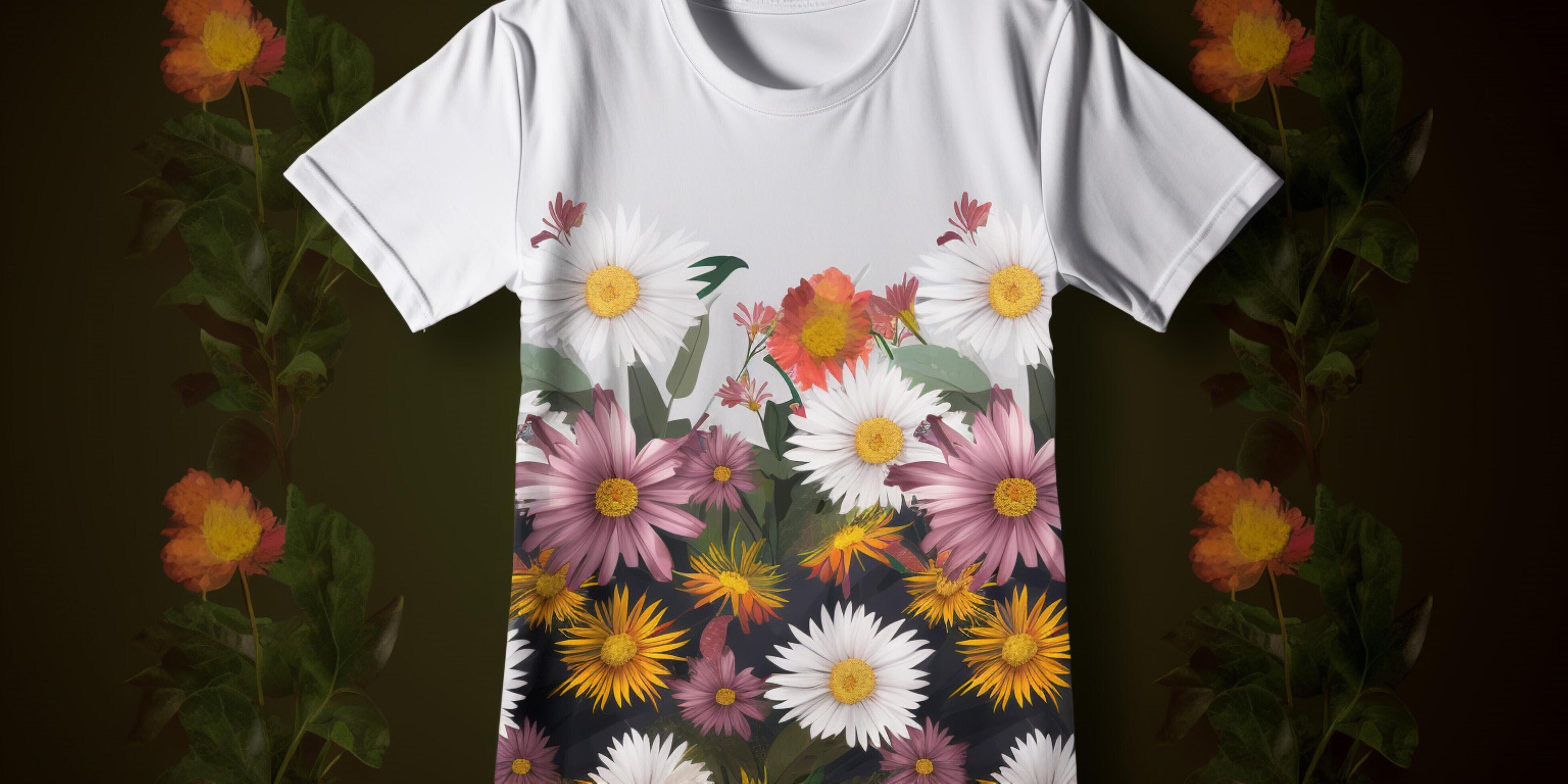 A white women t shirt mockup with spring flowers Stock Free