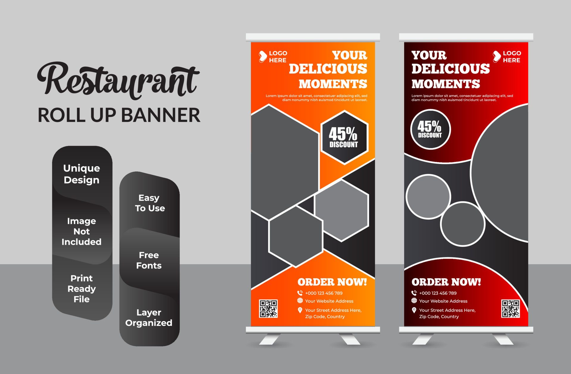 Food Roll Up Banner For Restaurant Set Free Vector