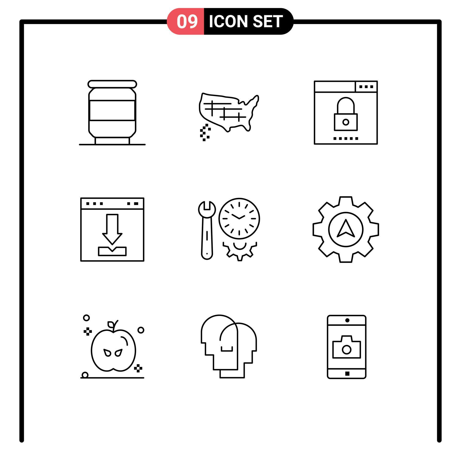 Stock Vector Icon Pack of 9 Line Signs and Symbols for clock interface media download arrows Editable Vector Design Elements Stock Free