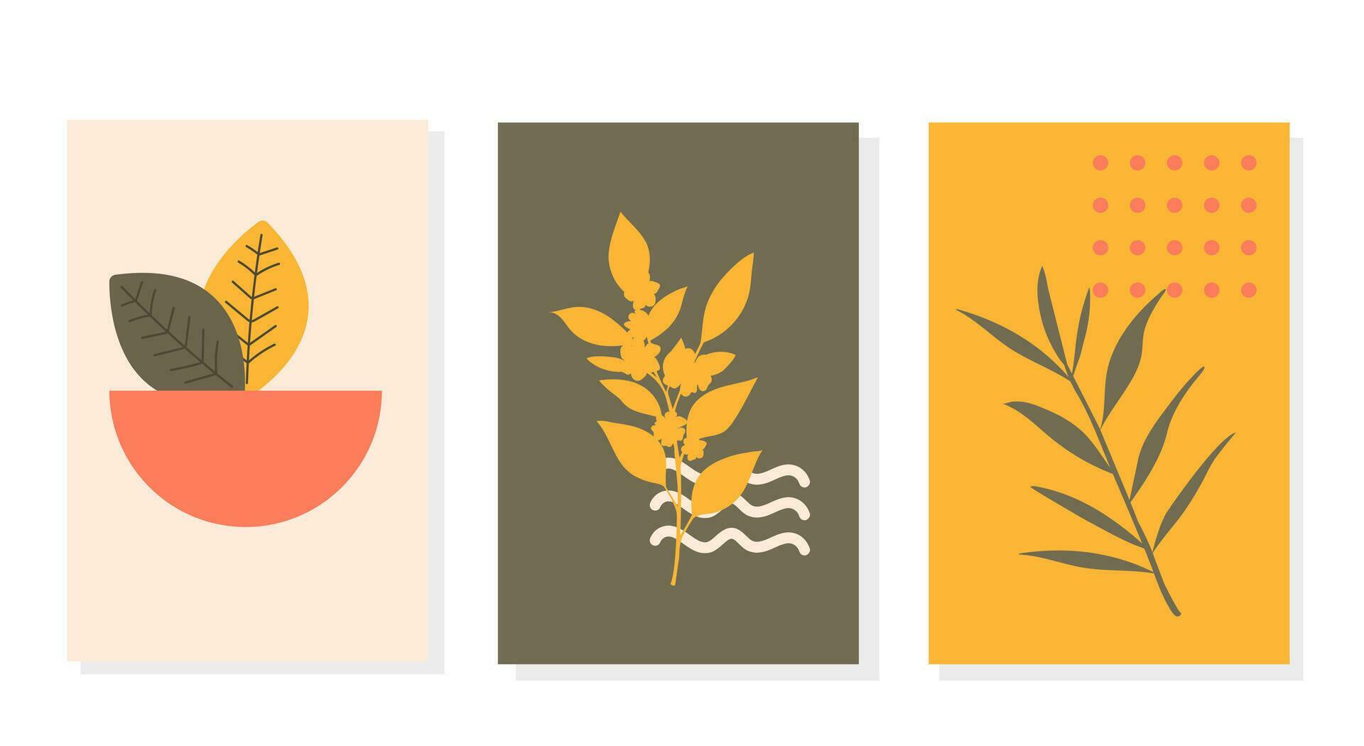 Plants and flowers in the Bauhaus style, patterns with simple geometry Stock Free