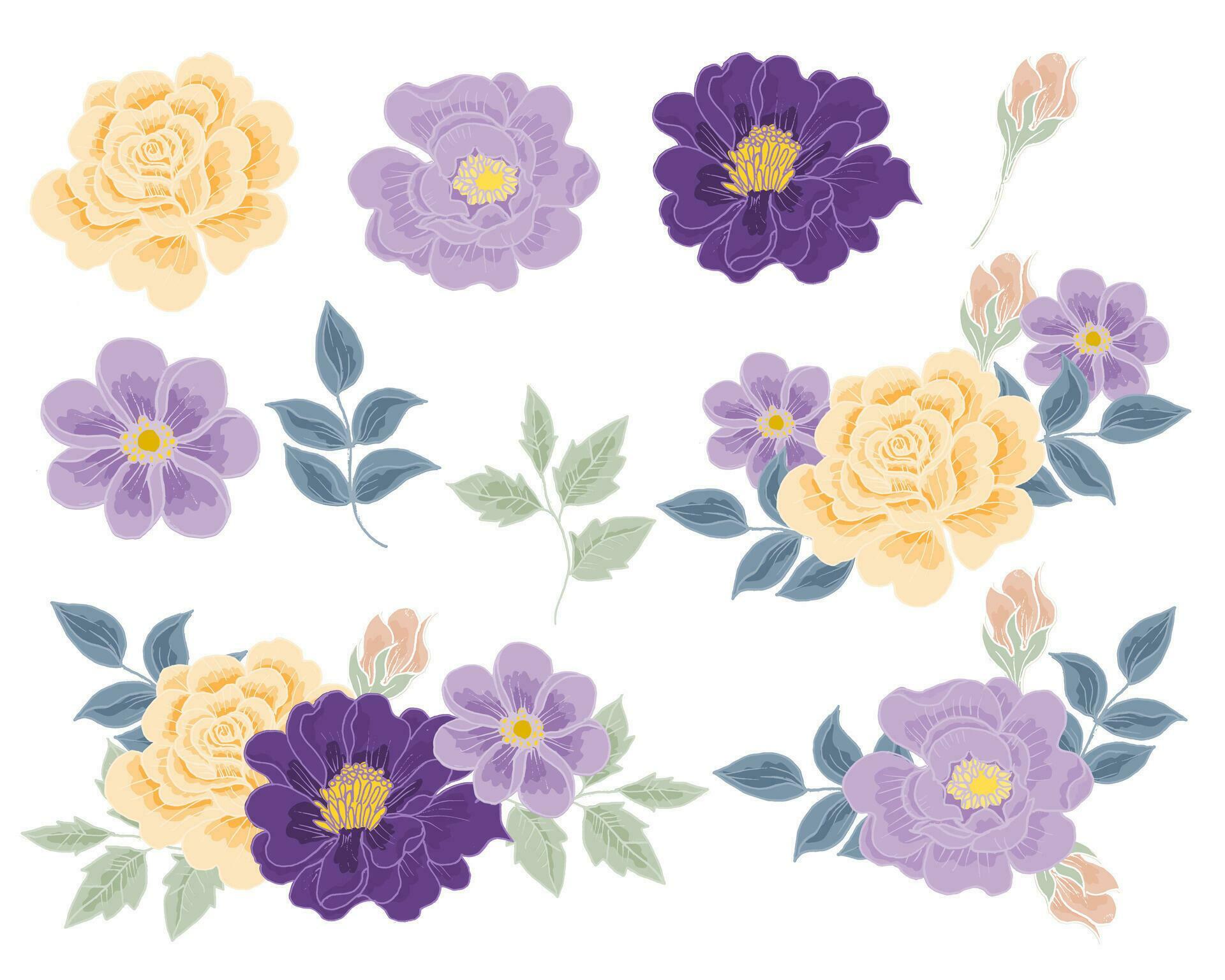 Hand Drawn Purple and Yellow Rose Flower Stock Free and Free SVG