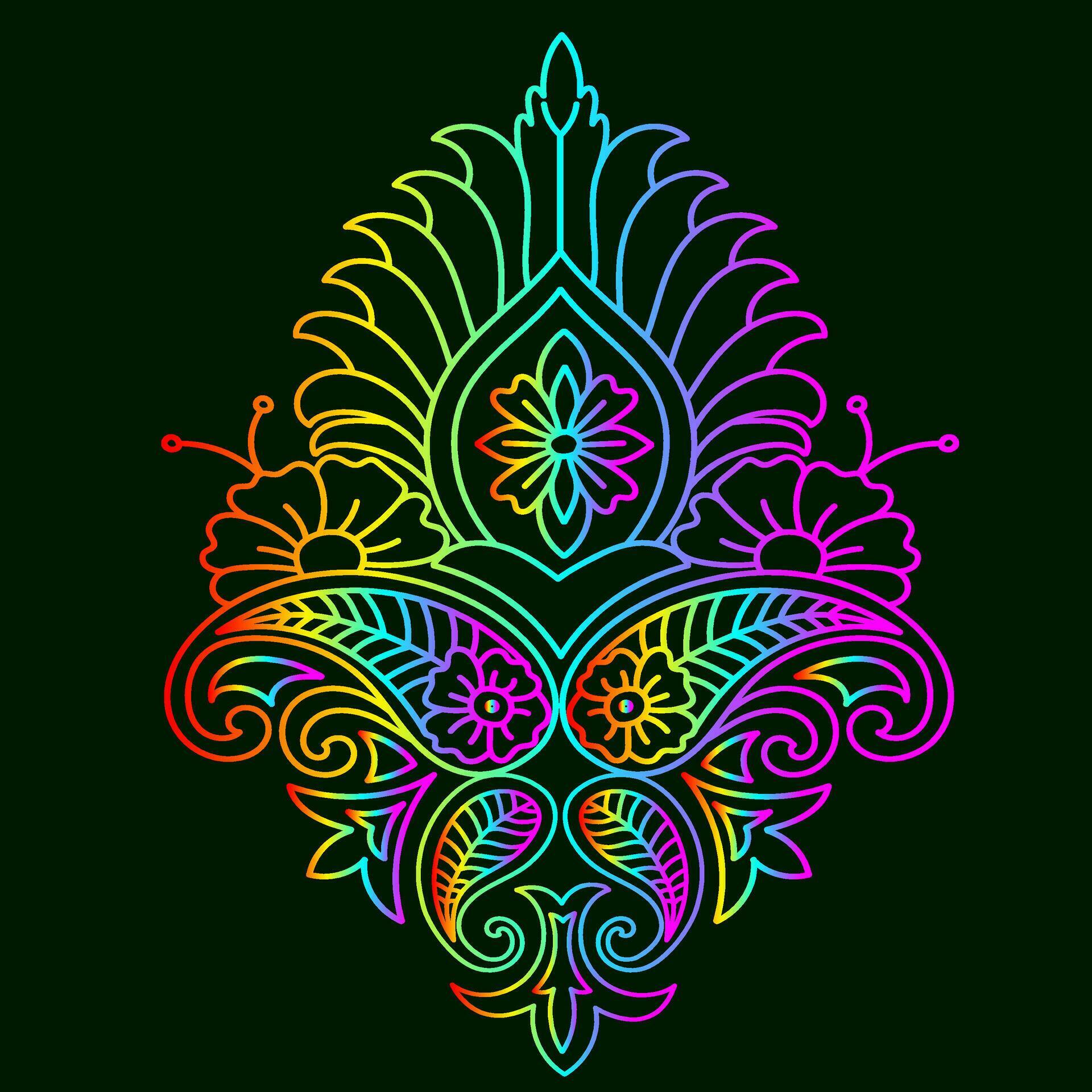 Rainbow color line art floral vector illustration, colorful vintage decorative vector template, rainbow color flower ornaments. Stock Free and Free SVG