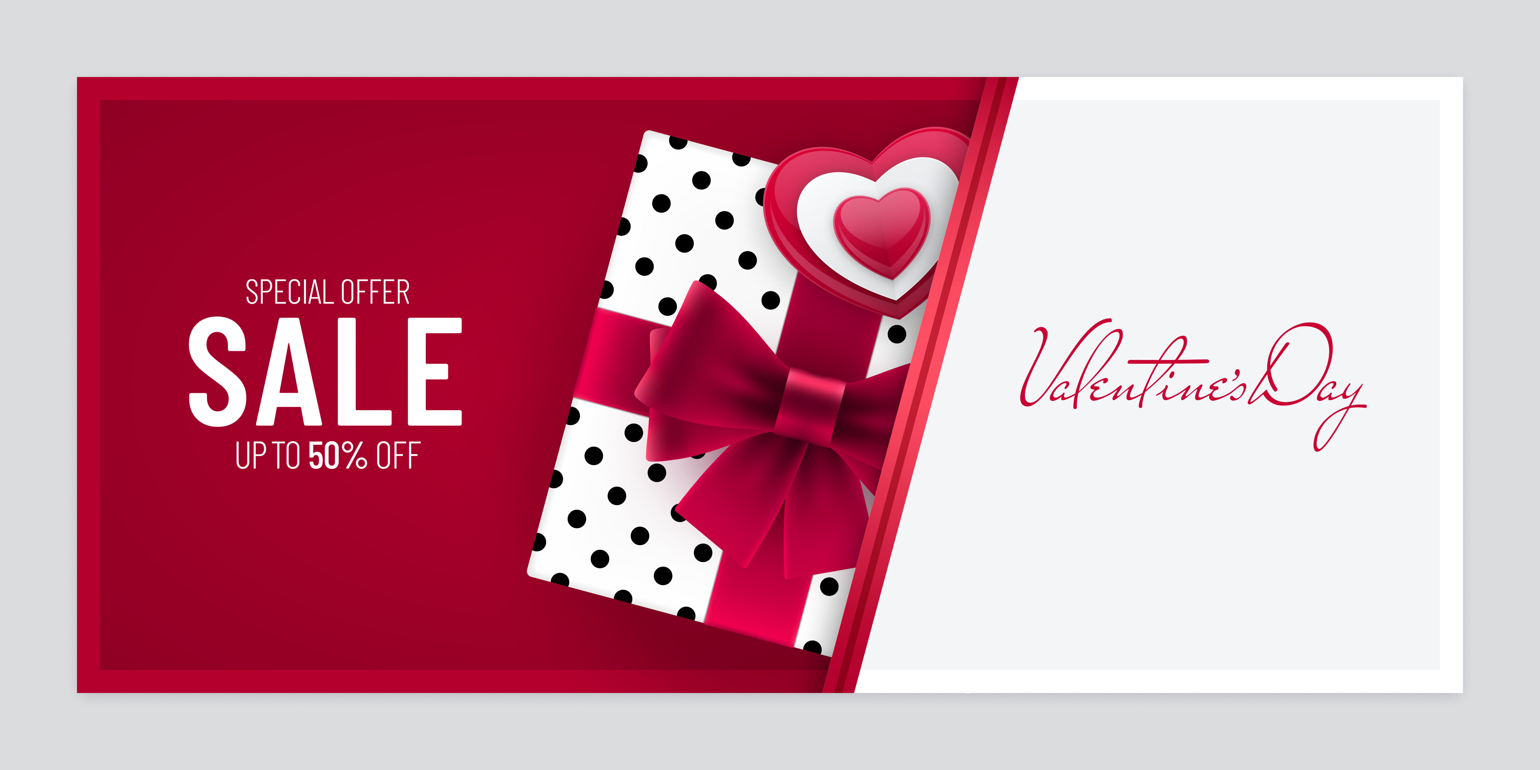 Valentines Day Sale Paper Cut Banner Design with Gift Box Free Vector