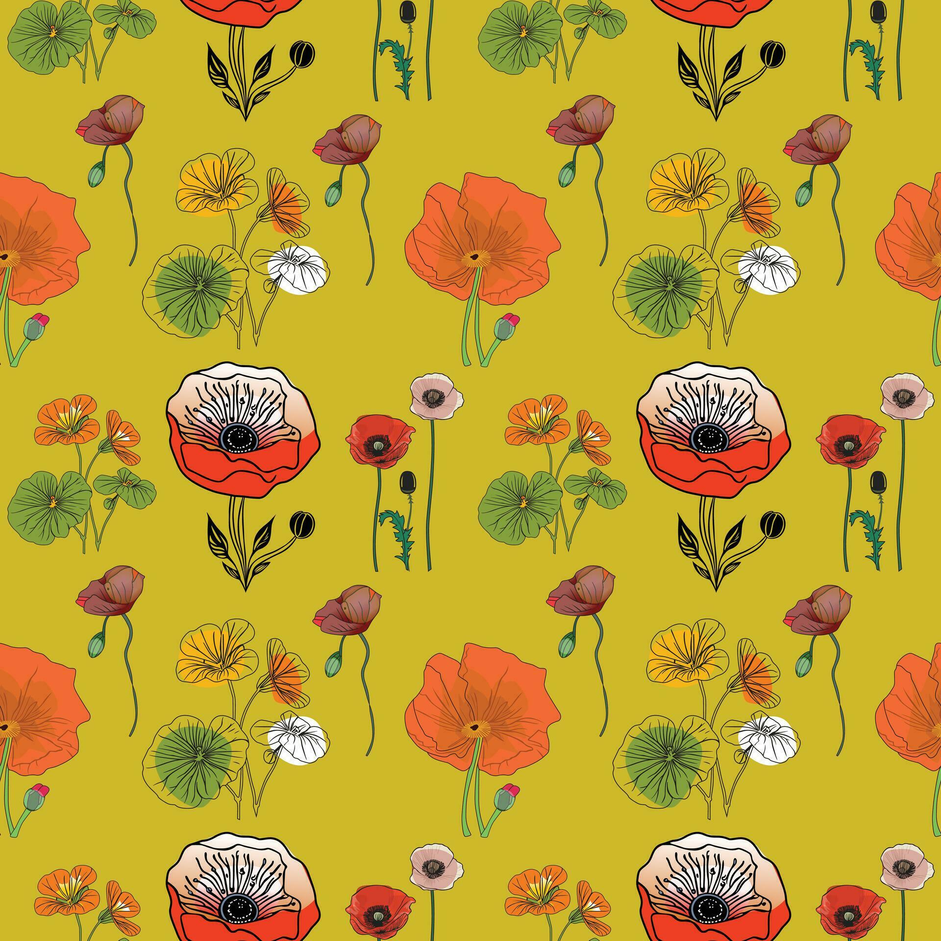 Flower flat style seamless pattern, vector design, Stock Free