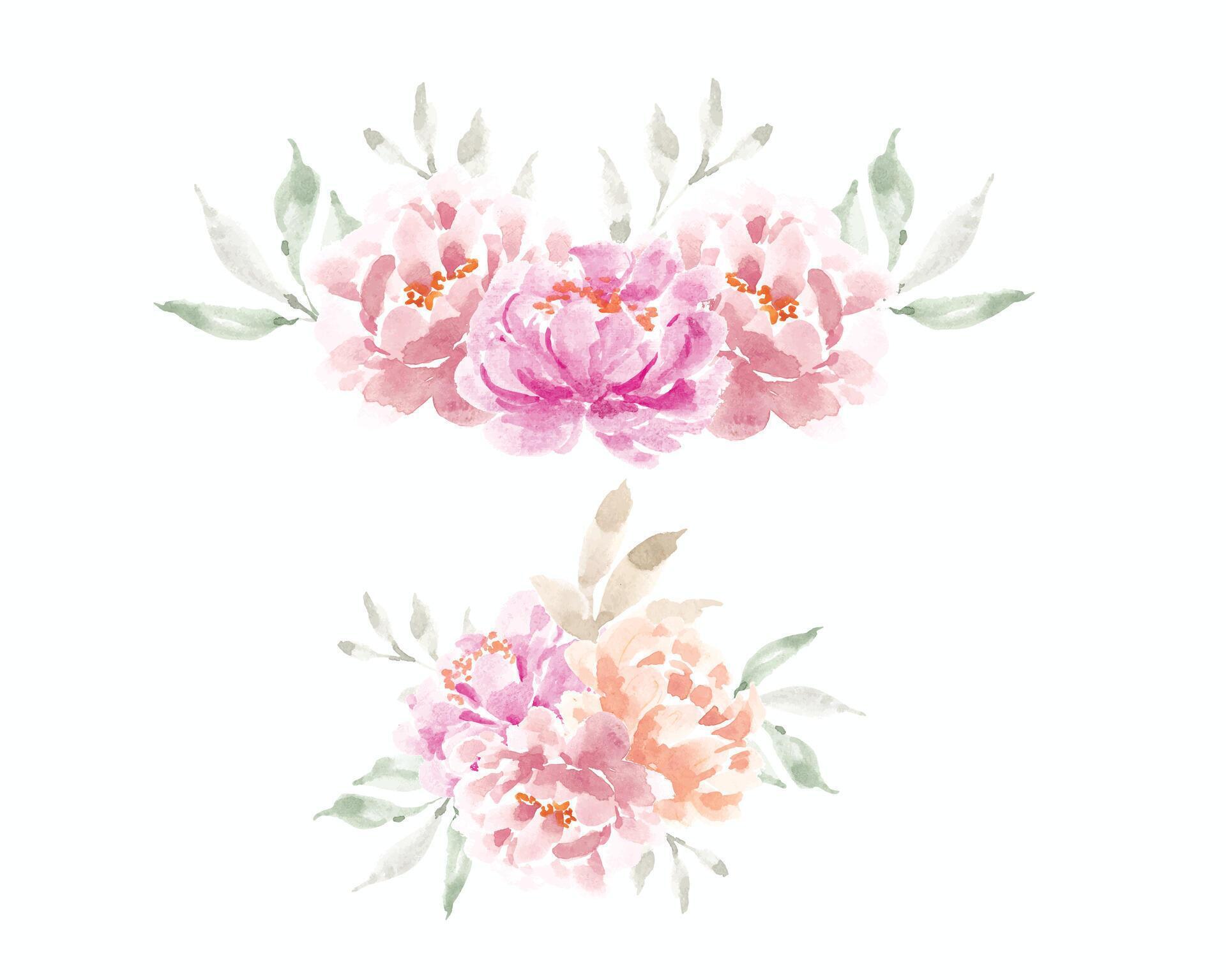 Pink and Pastel Peony Watercolor Flower Arrangement Stock Free