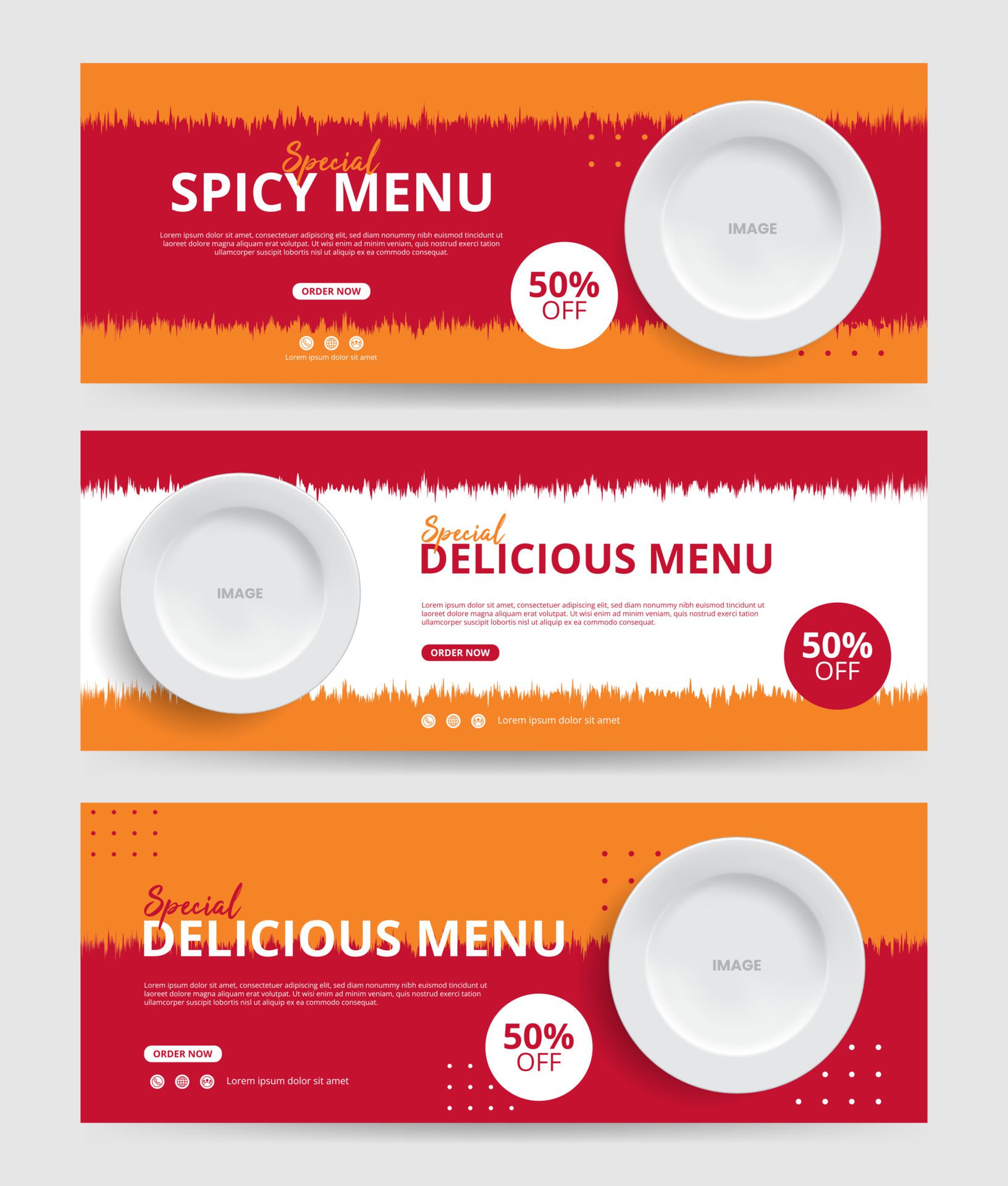 Food and restaurant web banner template, suitable for food social media, red orange background Free Vector