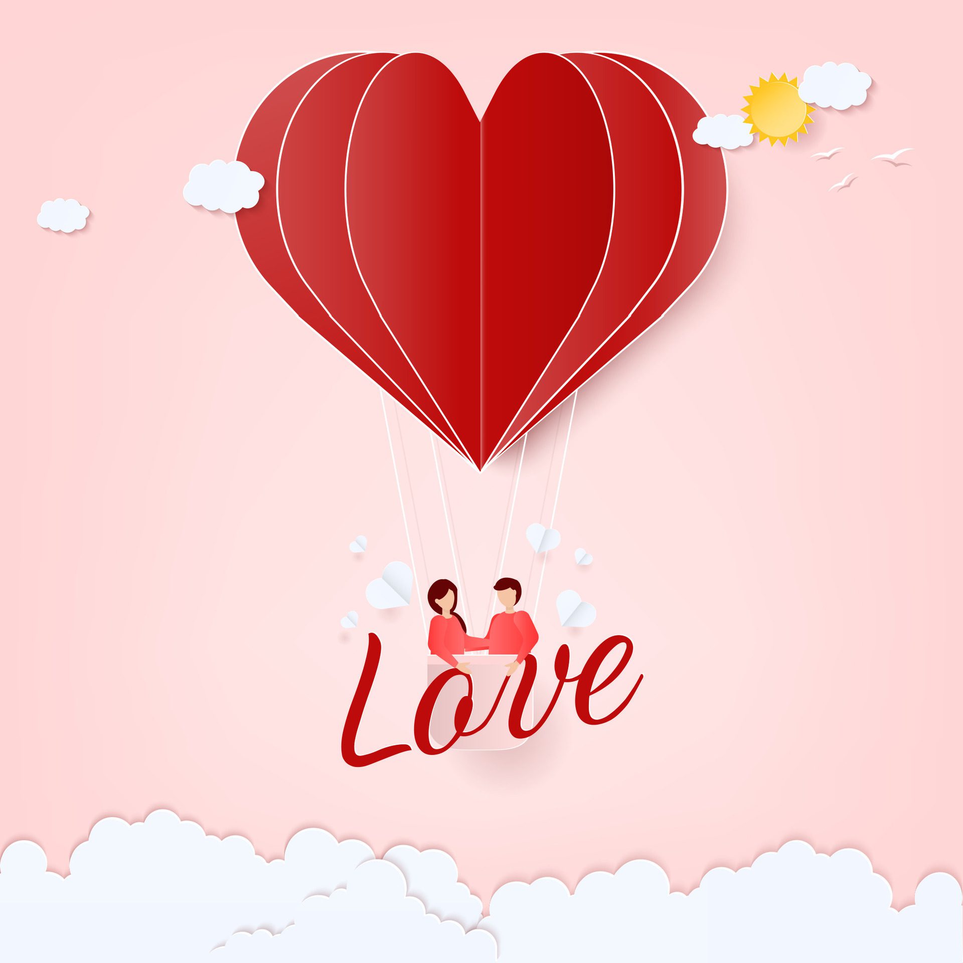 Couple with love text on heart balloon banner Free Vector