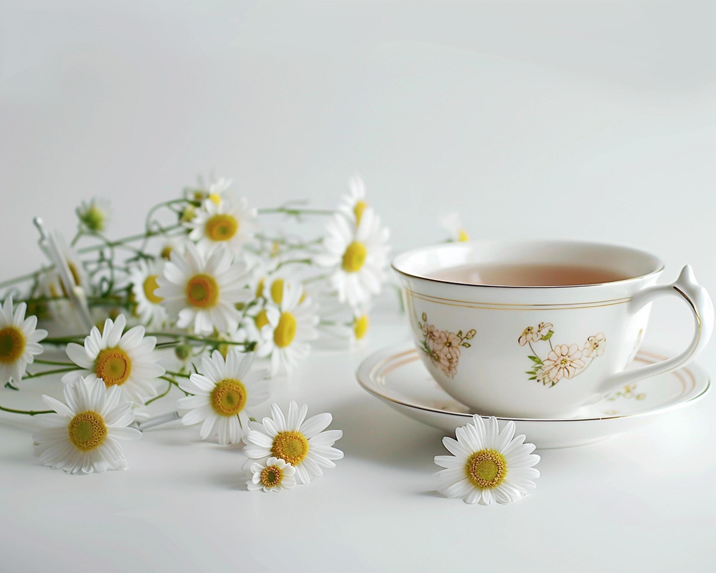 white flowers, tea, cup, flowers, flowers, flowers, flowers, flowers, flowers Stock Free