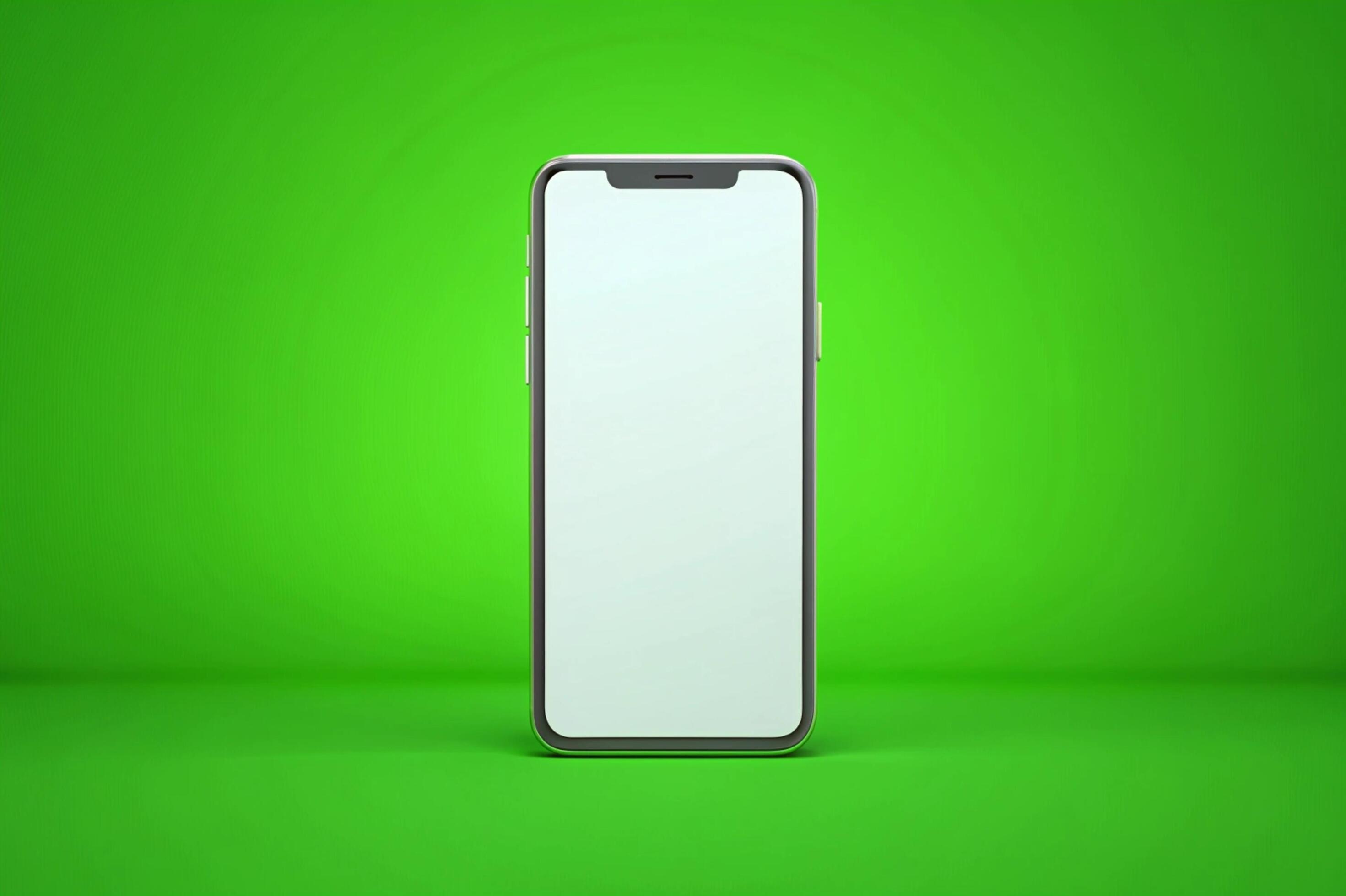 3d blank phone screen isolated on green background Stock Free