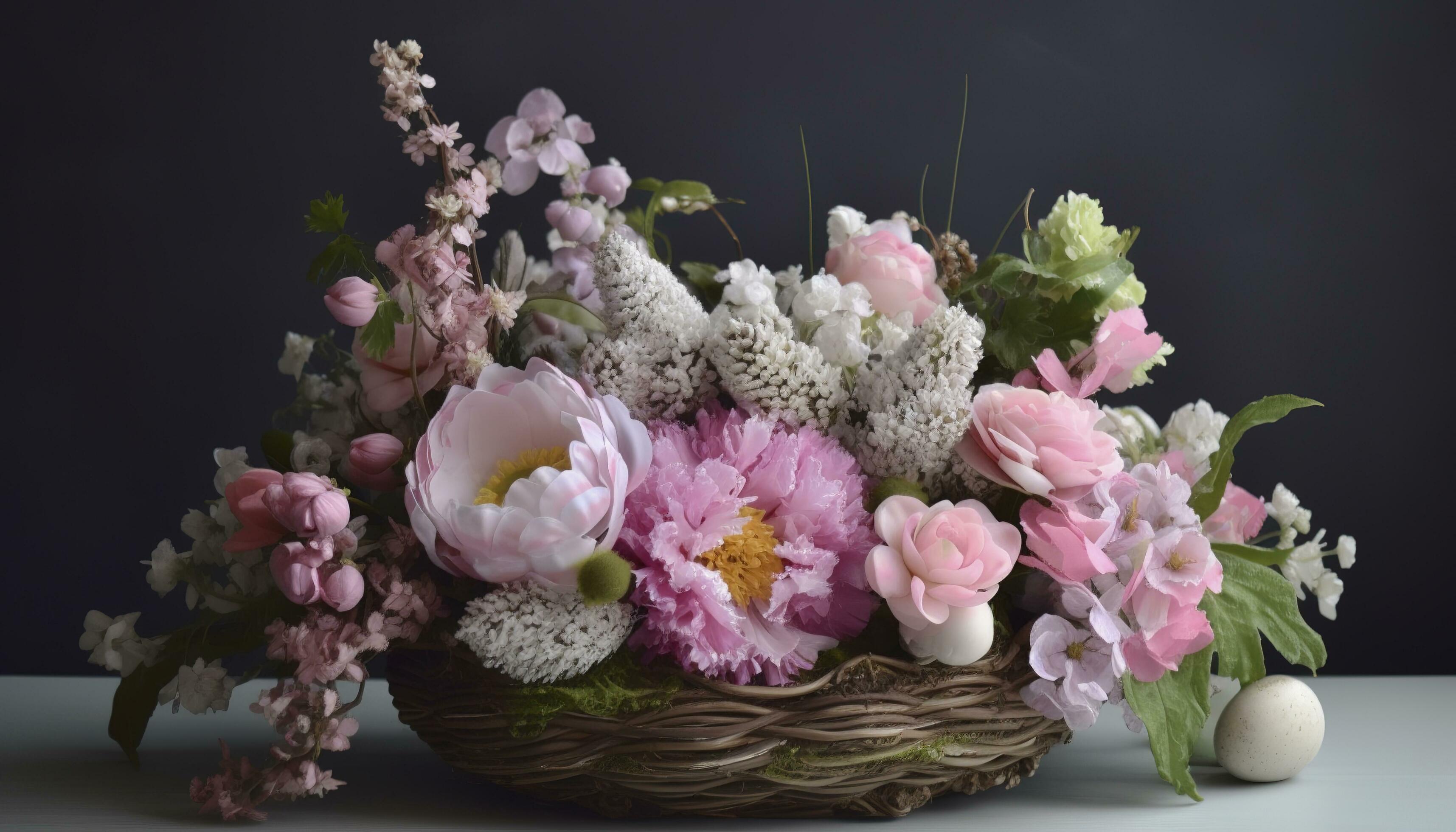 Pink Spring Flower Arrangement, Easter Decoration, generate ai Stock Free