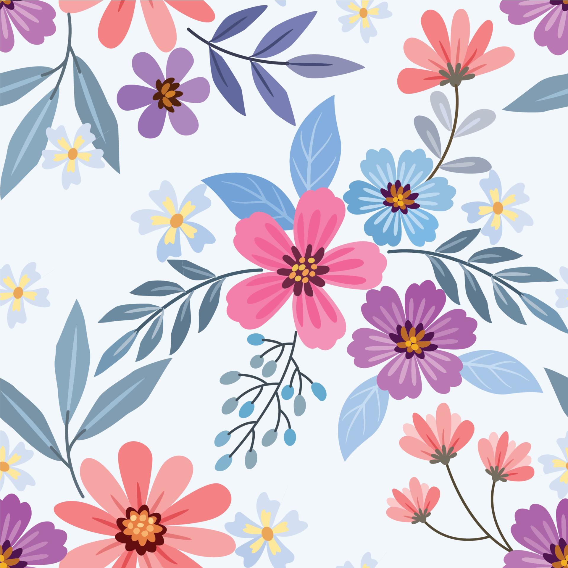 Colorful hand draw flowers seamless pattern. Stock Free