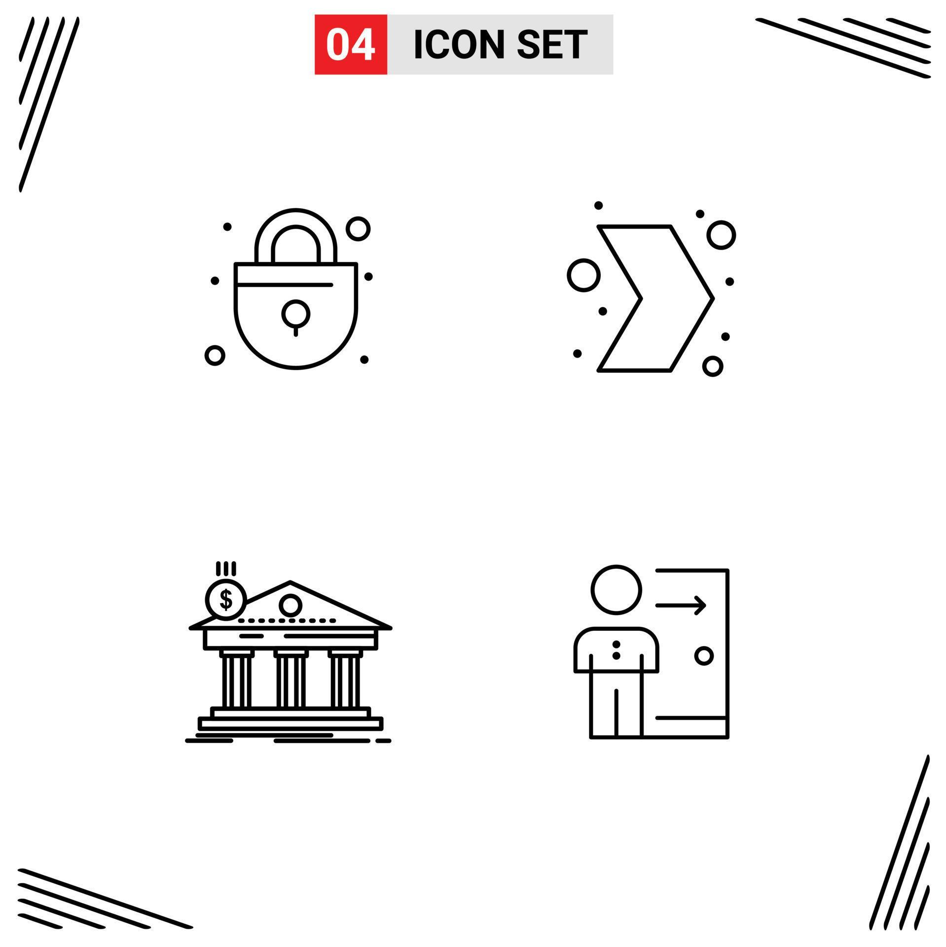 4 User Interface Line Pack of modern Signs and Symbols of lock banking arrow right federal Editable Vector Design Elements Stock Free