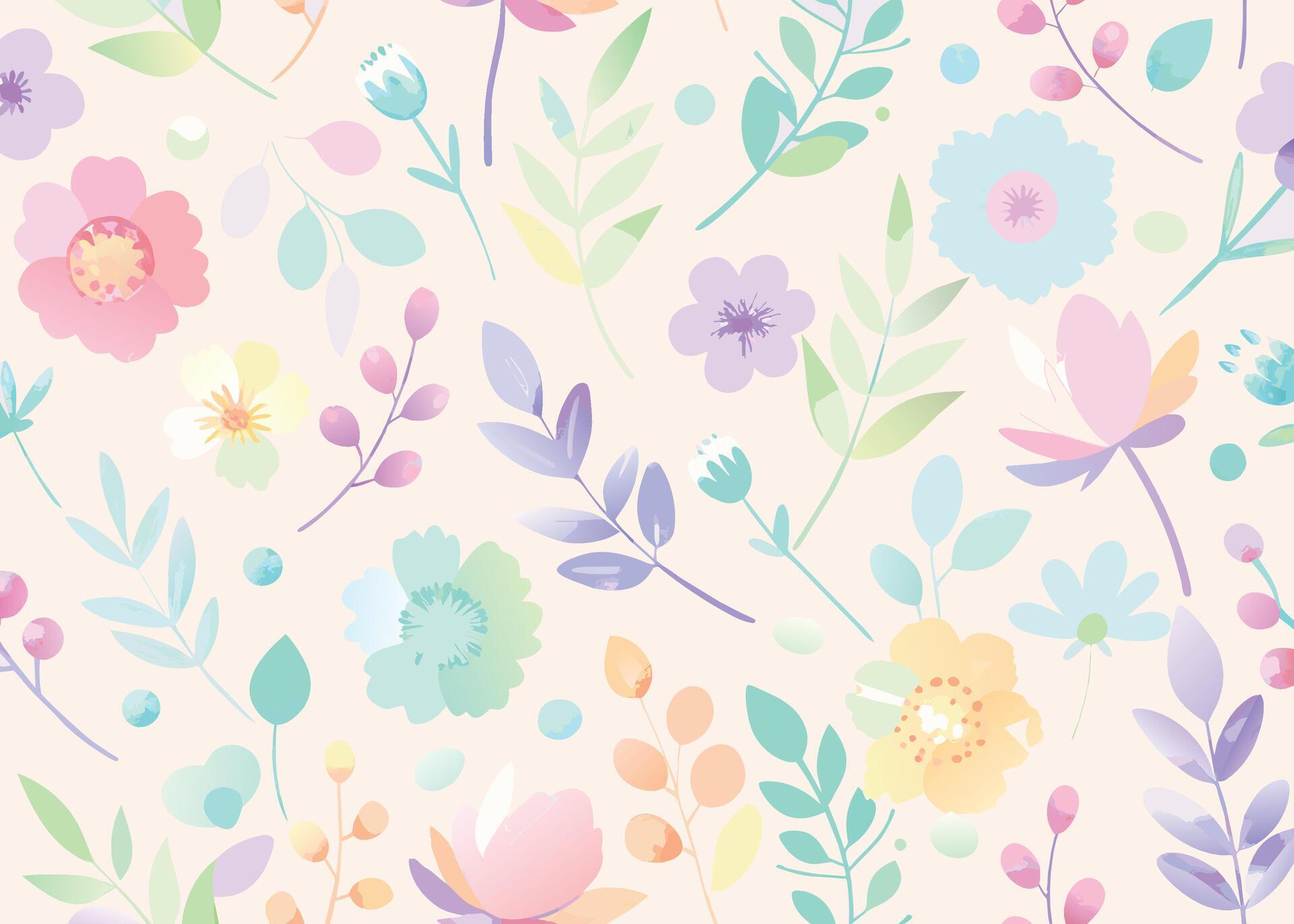 Seamless pattern with flowers and leaves in pastel colors. Stock Free