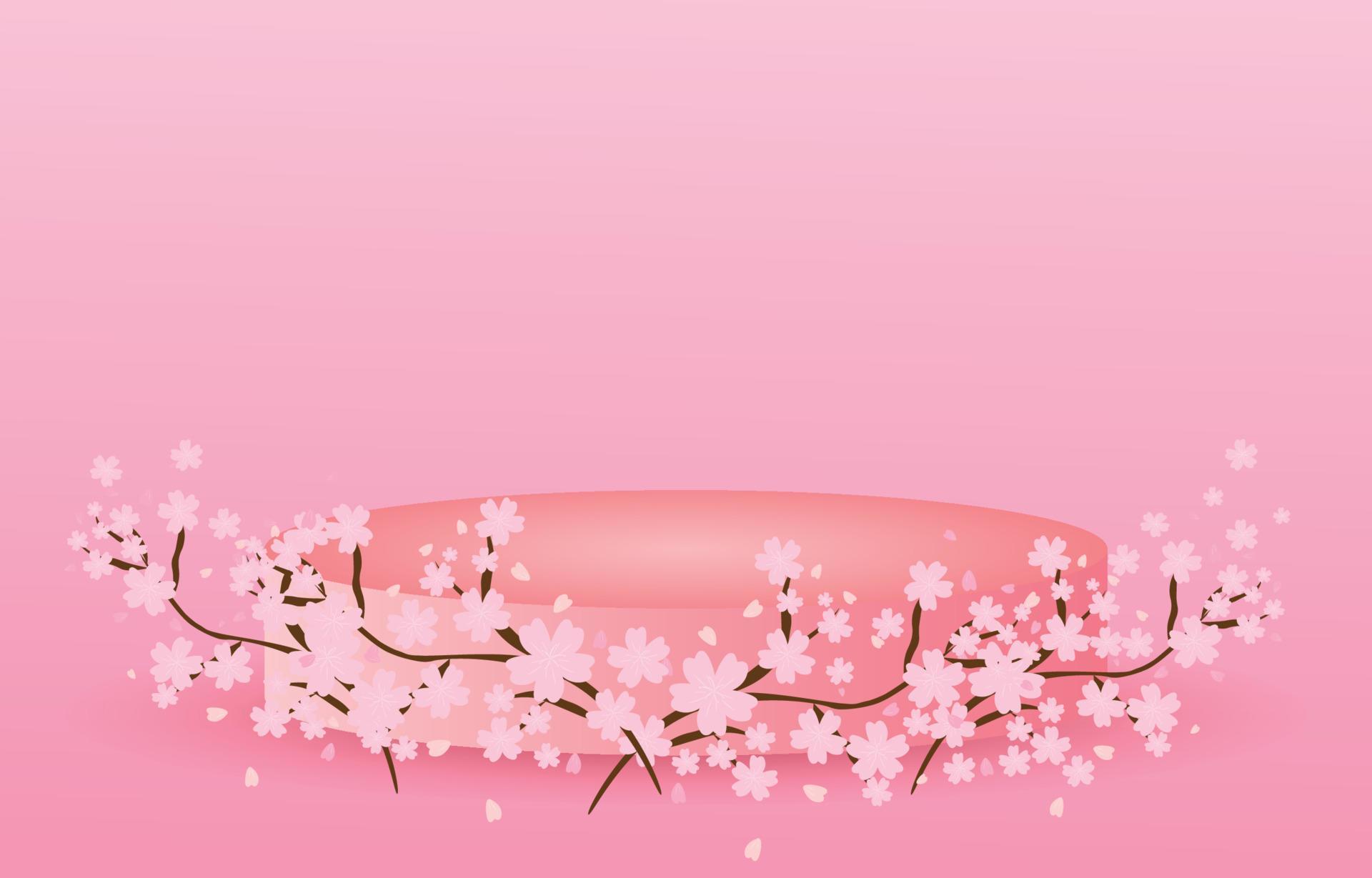 pink sakura decorated with round pedestal, with free space for design, spring flower background illustration vector Stock Free