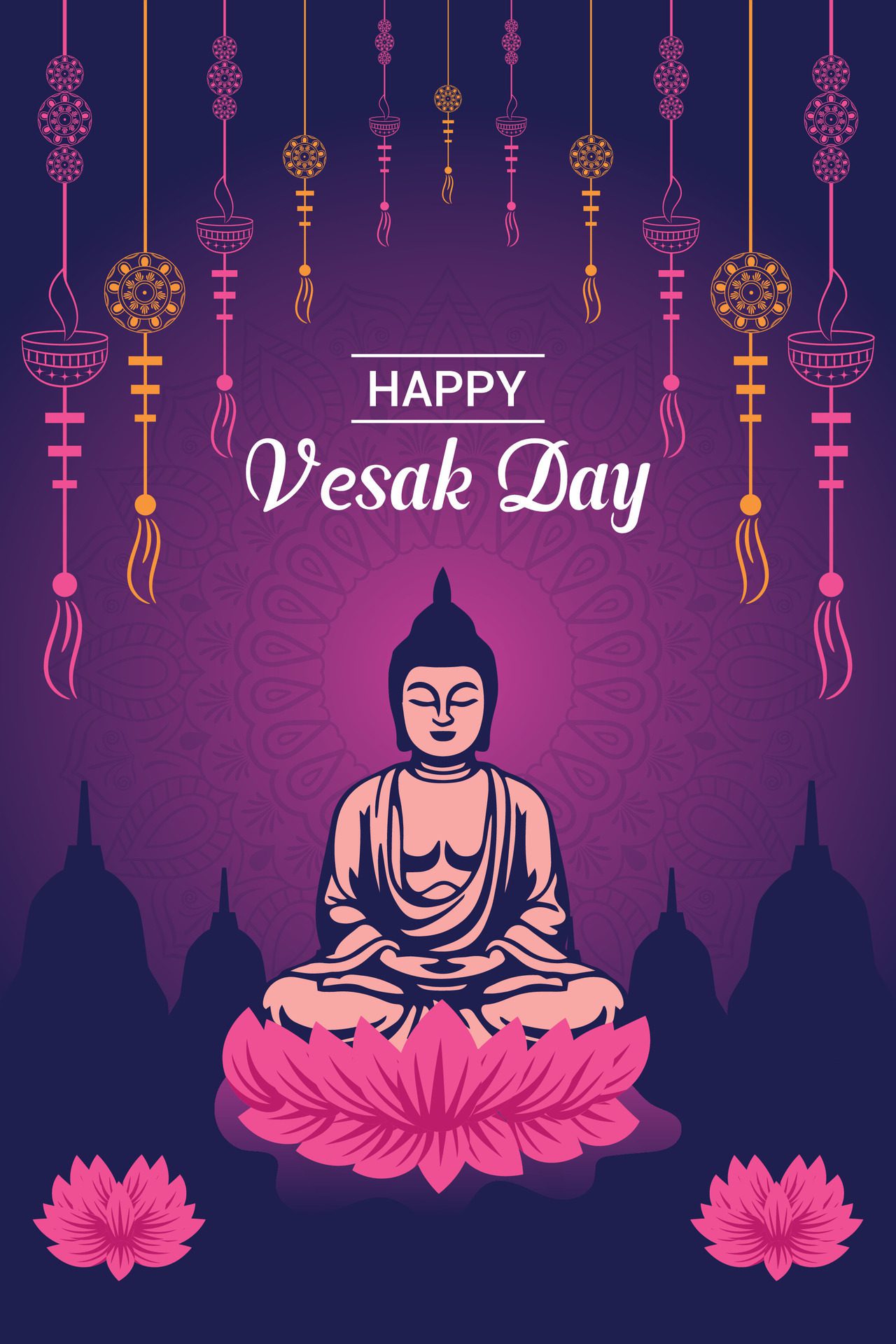 Flat vertical poster template for vesak day illustration festival celebration social media post and vesak day Banner Free Vector