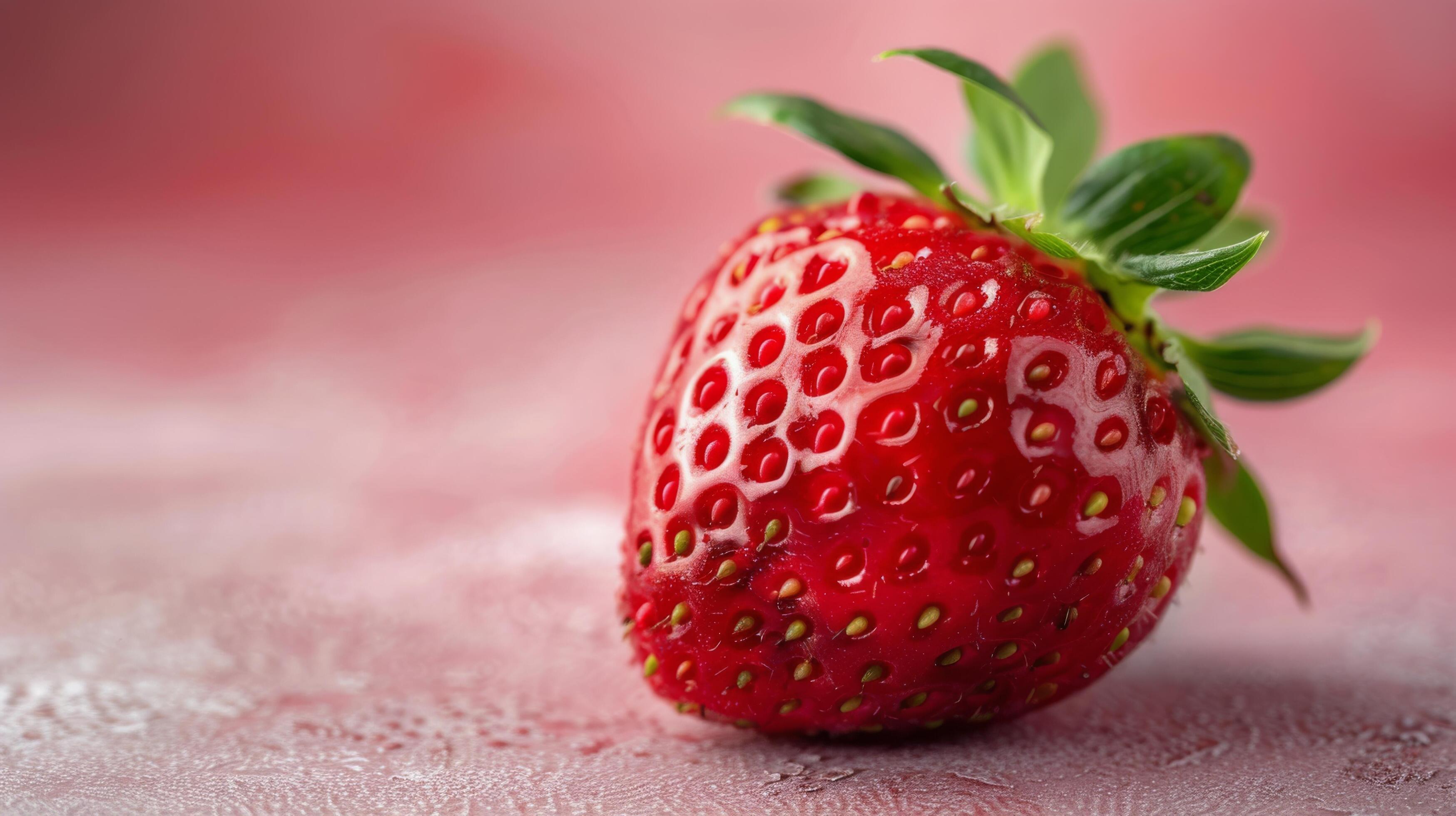 Fresh Red Strawberry Close Up Against a Smooth Red Background Stock Free