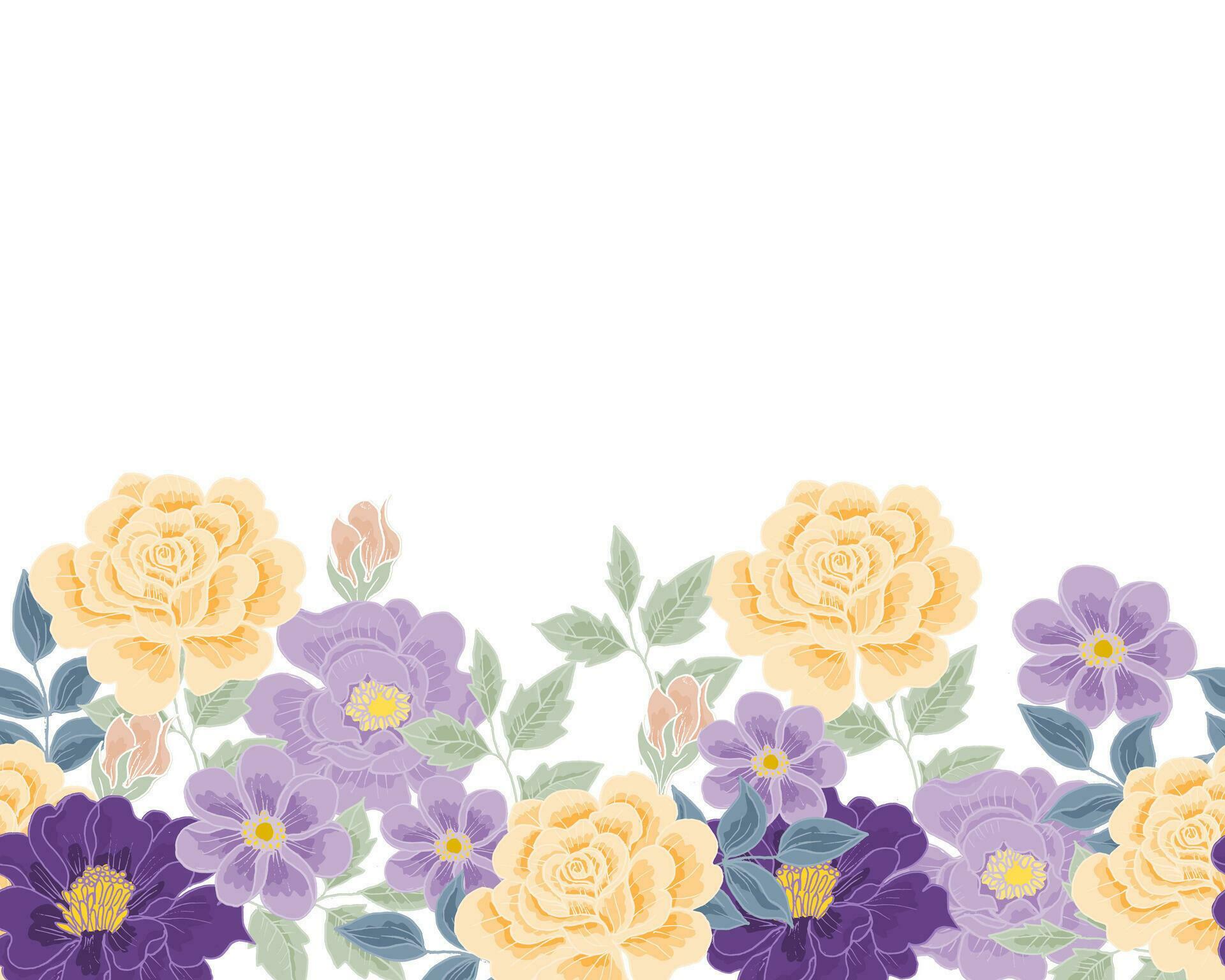 Hand Drawn Purple and Yellow Rose Flower Seamless Background Stock Free and Free SVG