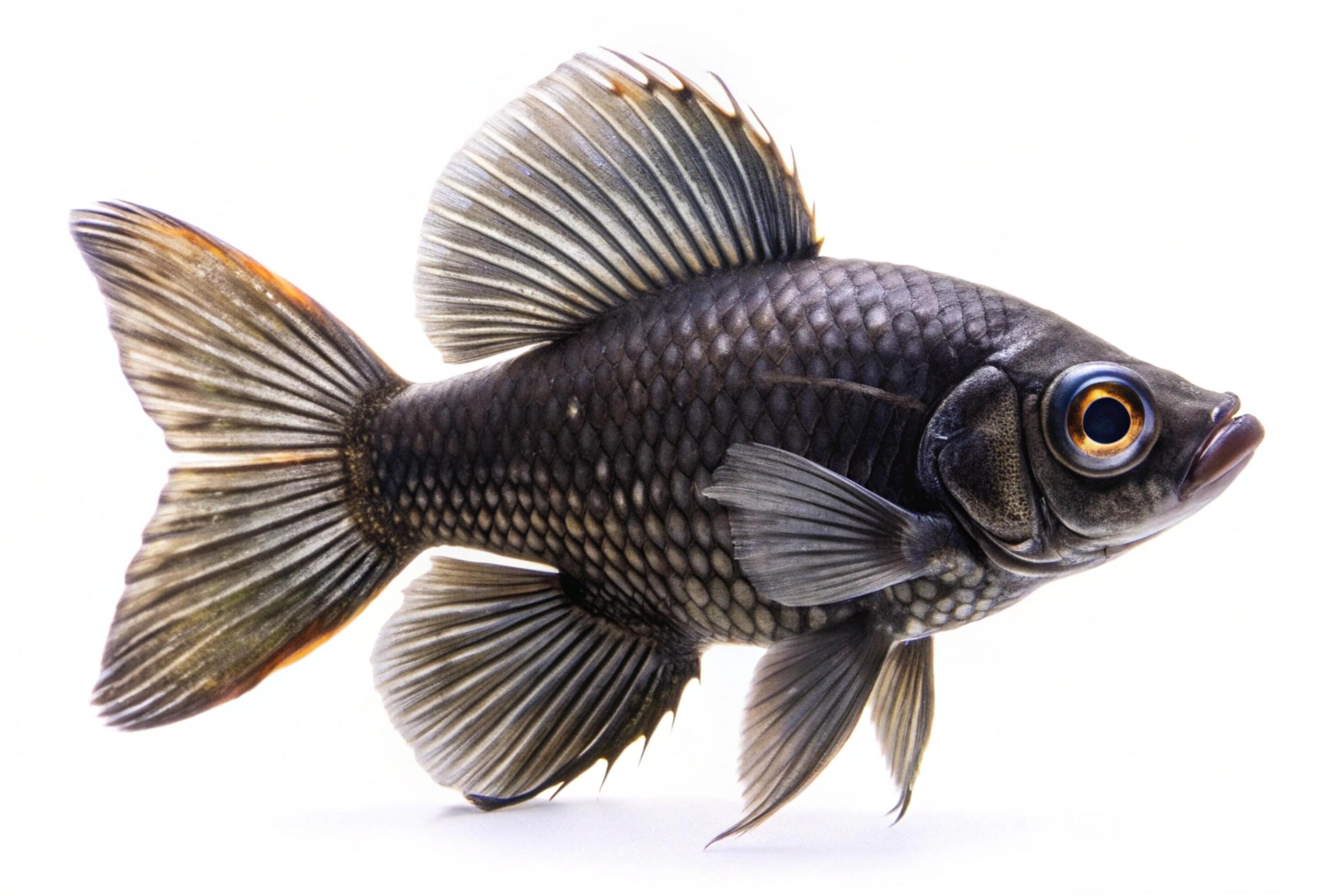 Black ornamental fish isolated on white background Stock Free