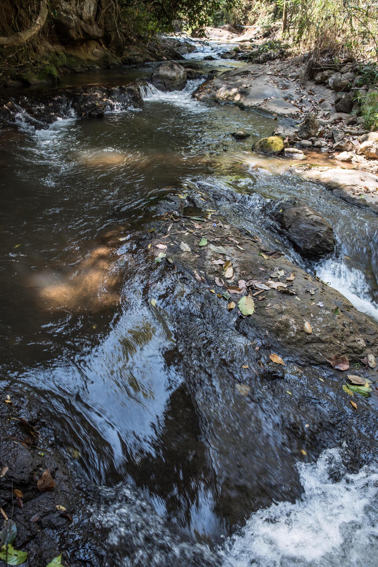 Waterfall in the nature and stone background Stock Free