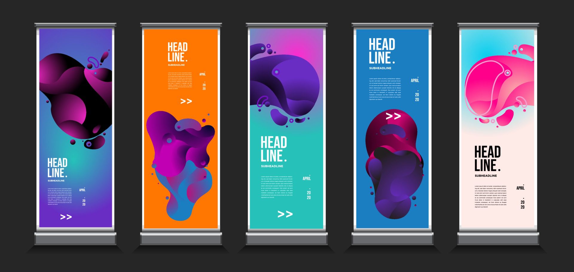 Vector colorful geometric and curve roll up banner Free Vector