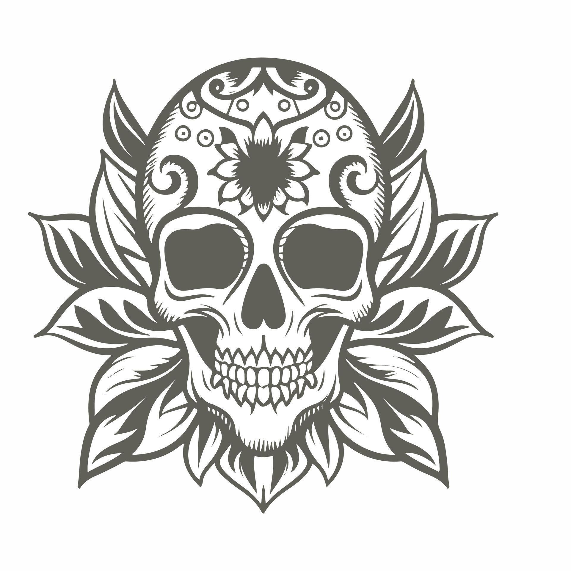 a skull with leaves and flowers Stock Free