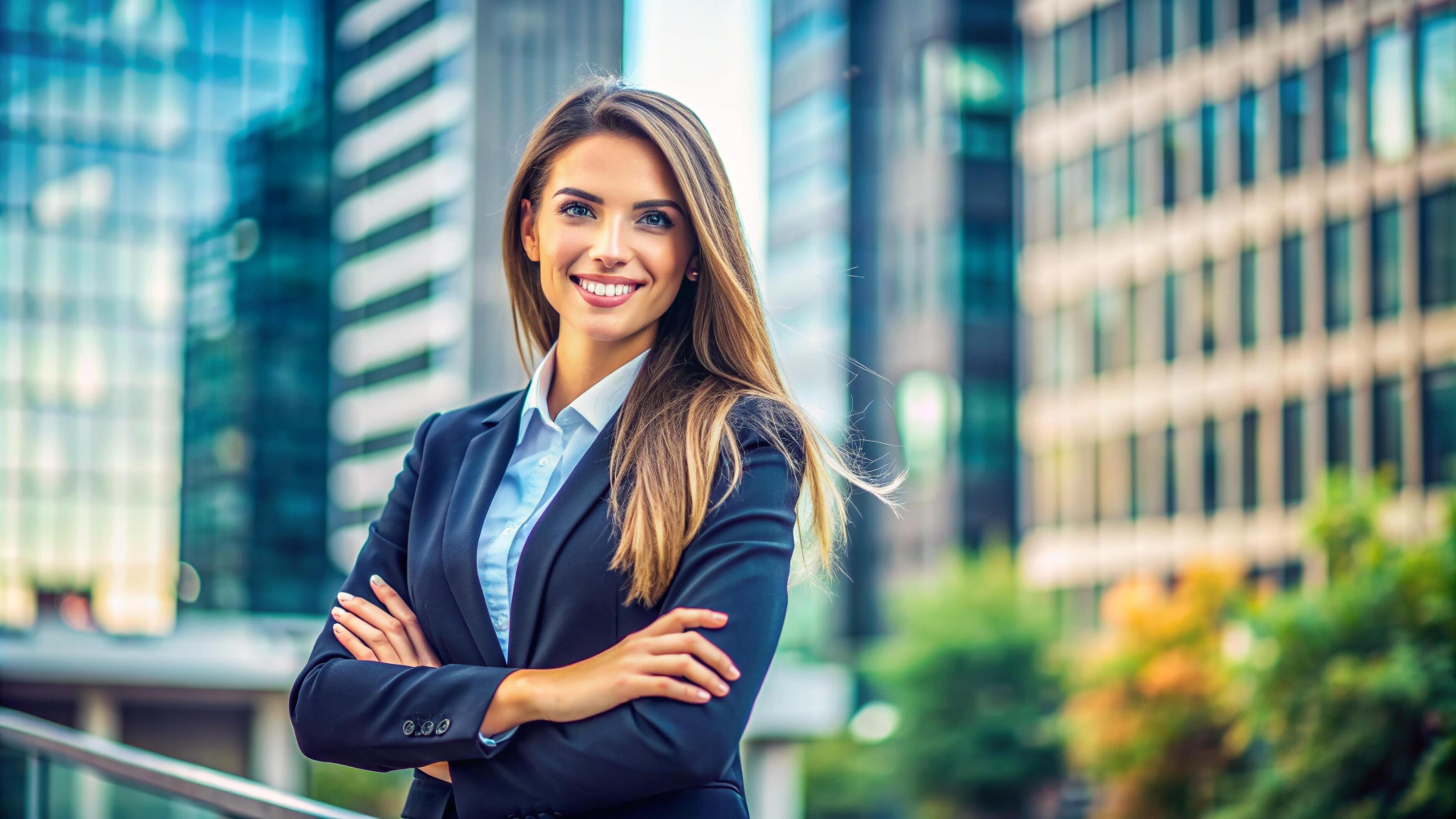 A Young happy pretty smiling professional business woman Stock Free