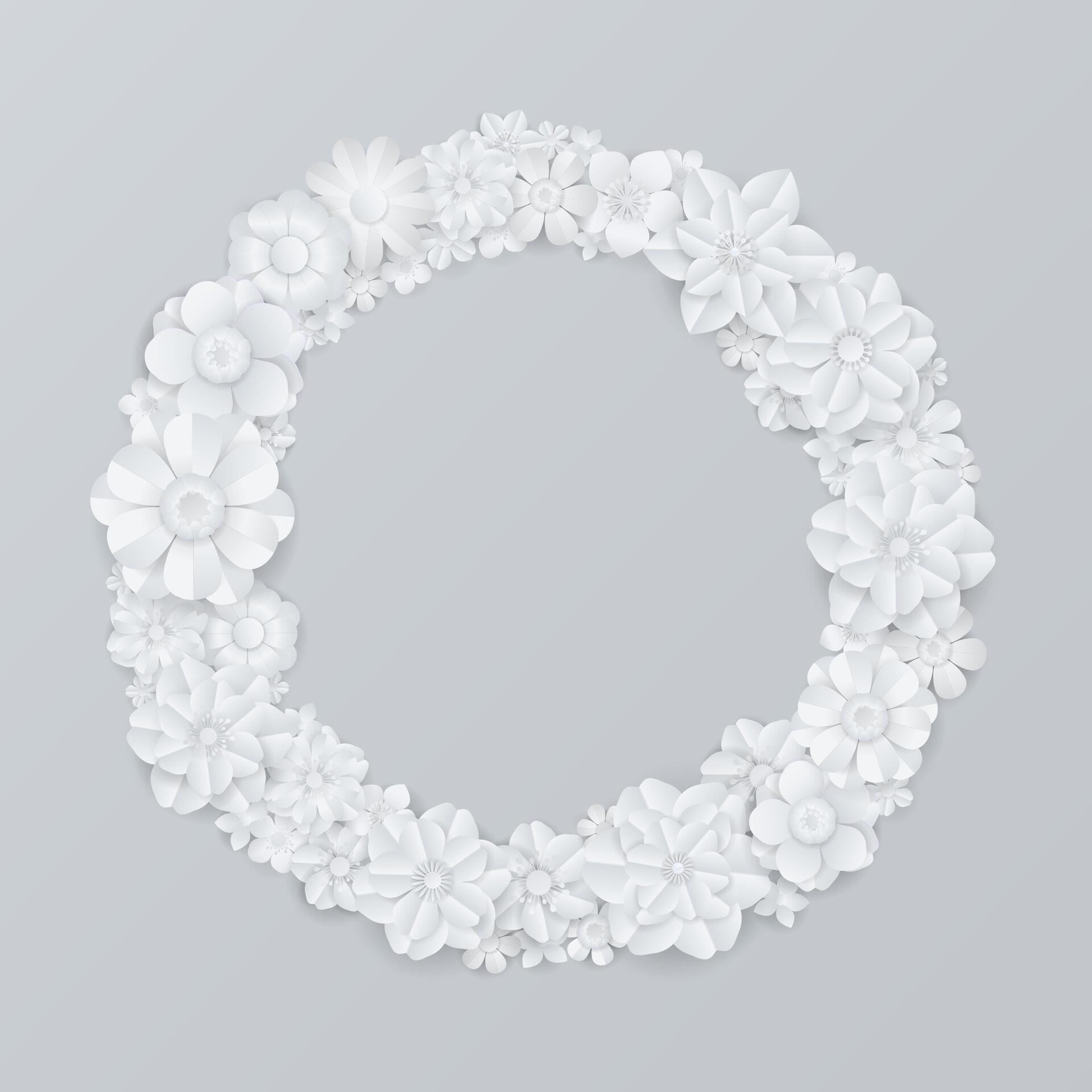 White paper flowers wreath on gray background Stock Free