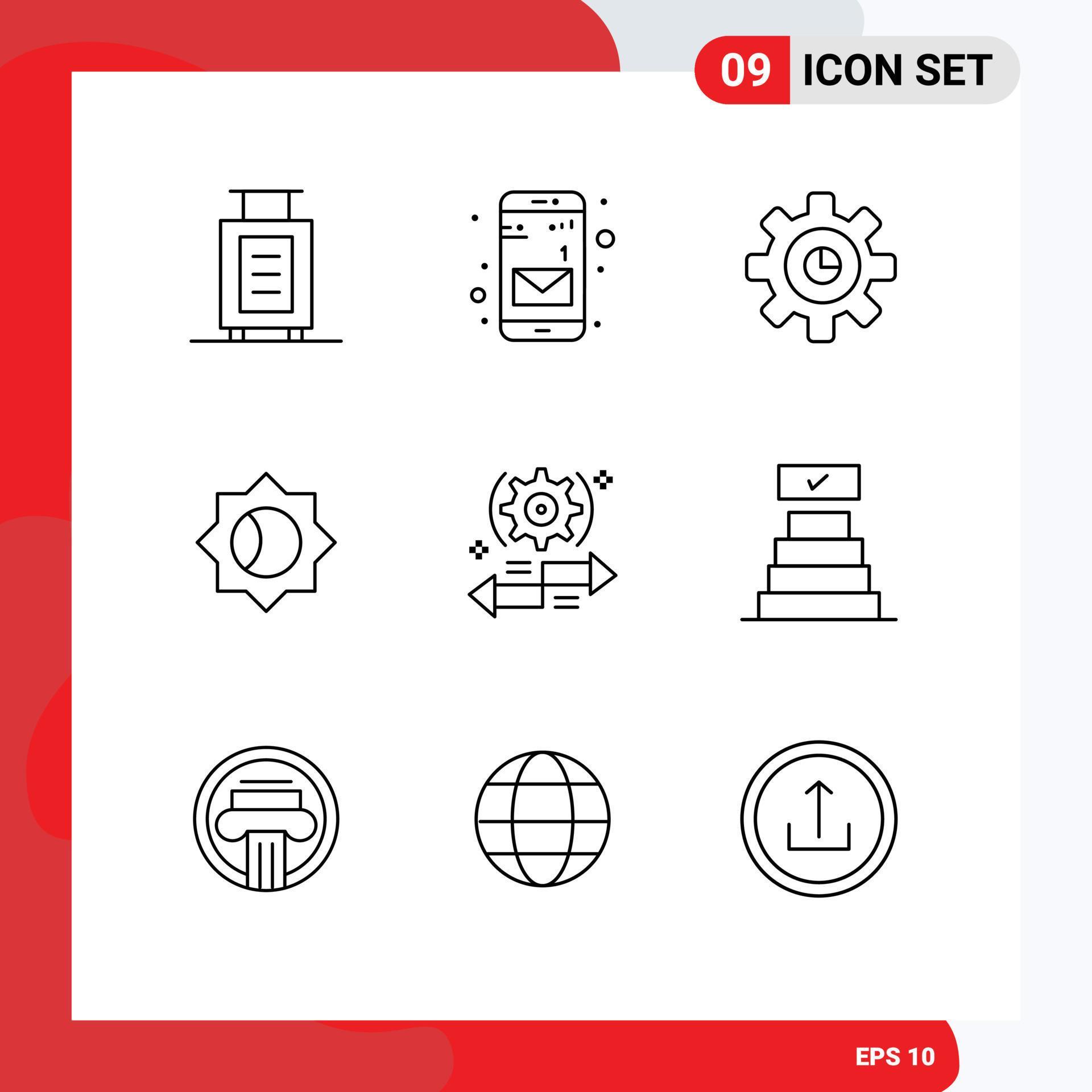 Editable Vector Line Pack of 9 Simple Outlines of right arrow gear gear ui Editable Vector Design Elements Stock Free