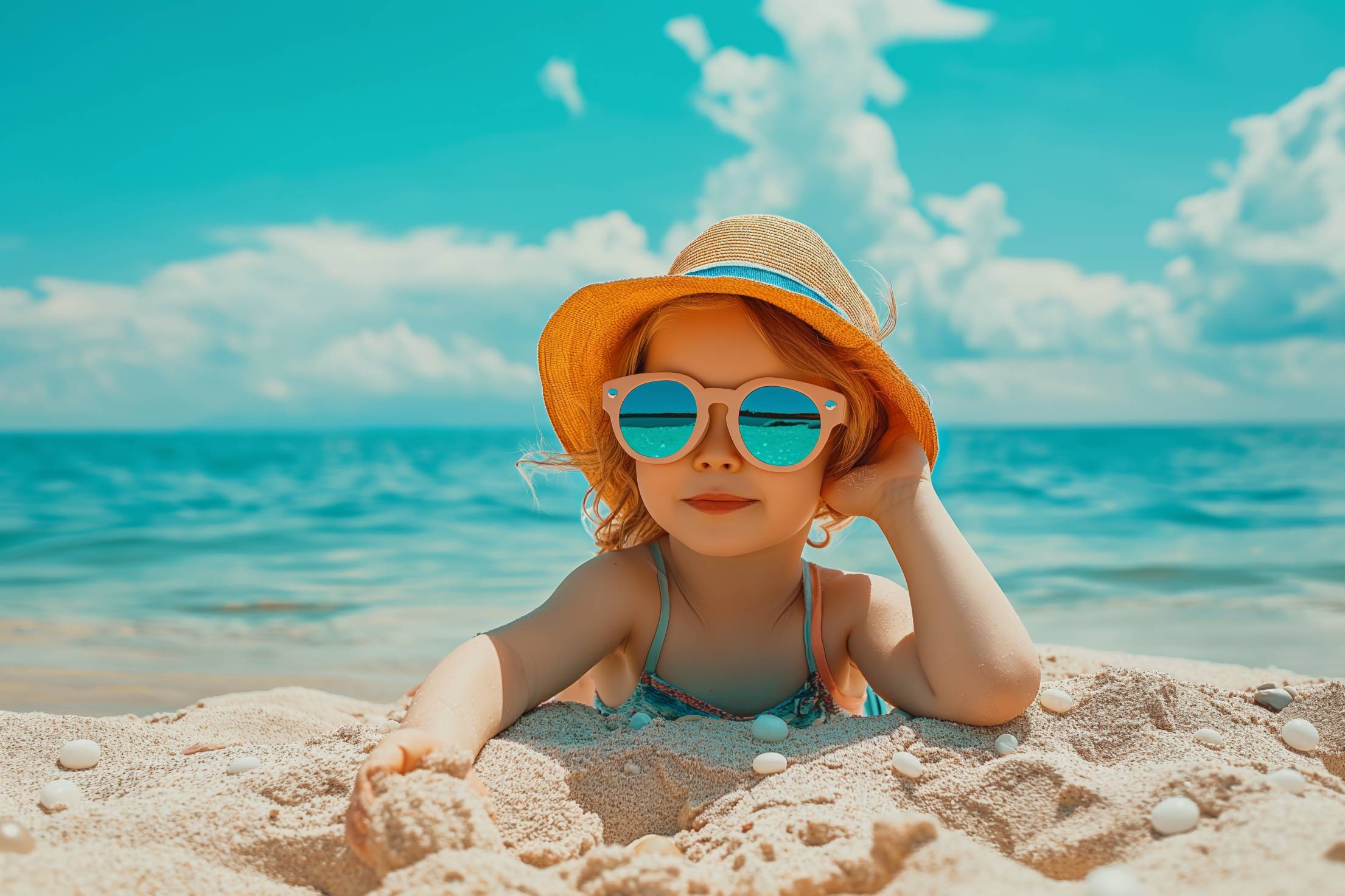 Little Girl Summer Kids Vacation at the Beach Stock Free