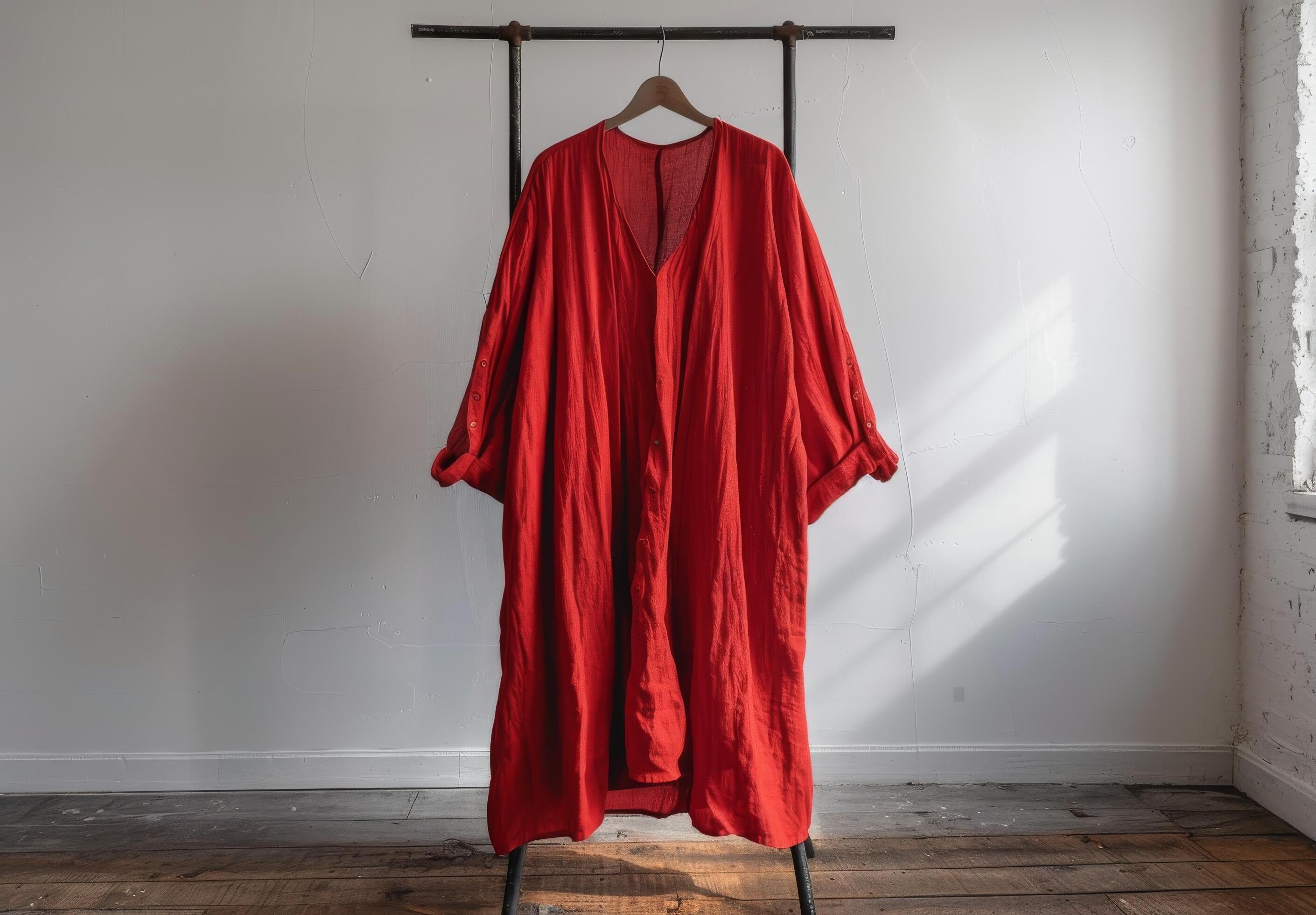 Red Kimono Robe Hanging On Clothes Rack Stock Free