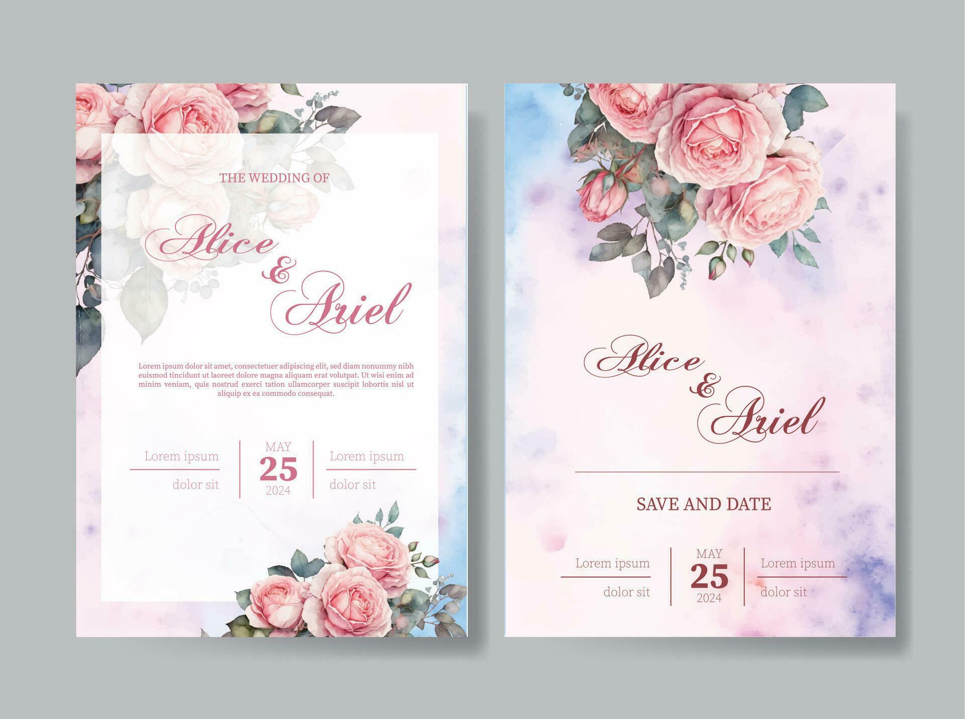 Set of card with flower rose, leaves. Wedding ornament concept. Floral poster, invite. Vector decorative greeting card or invitation design background Stock Free