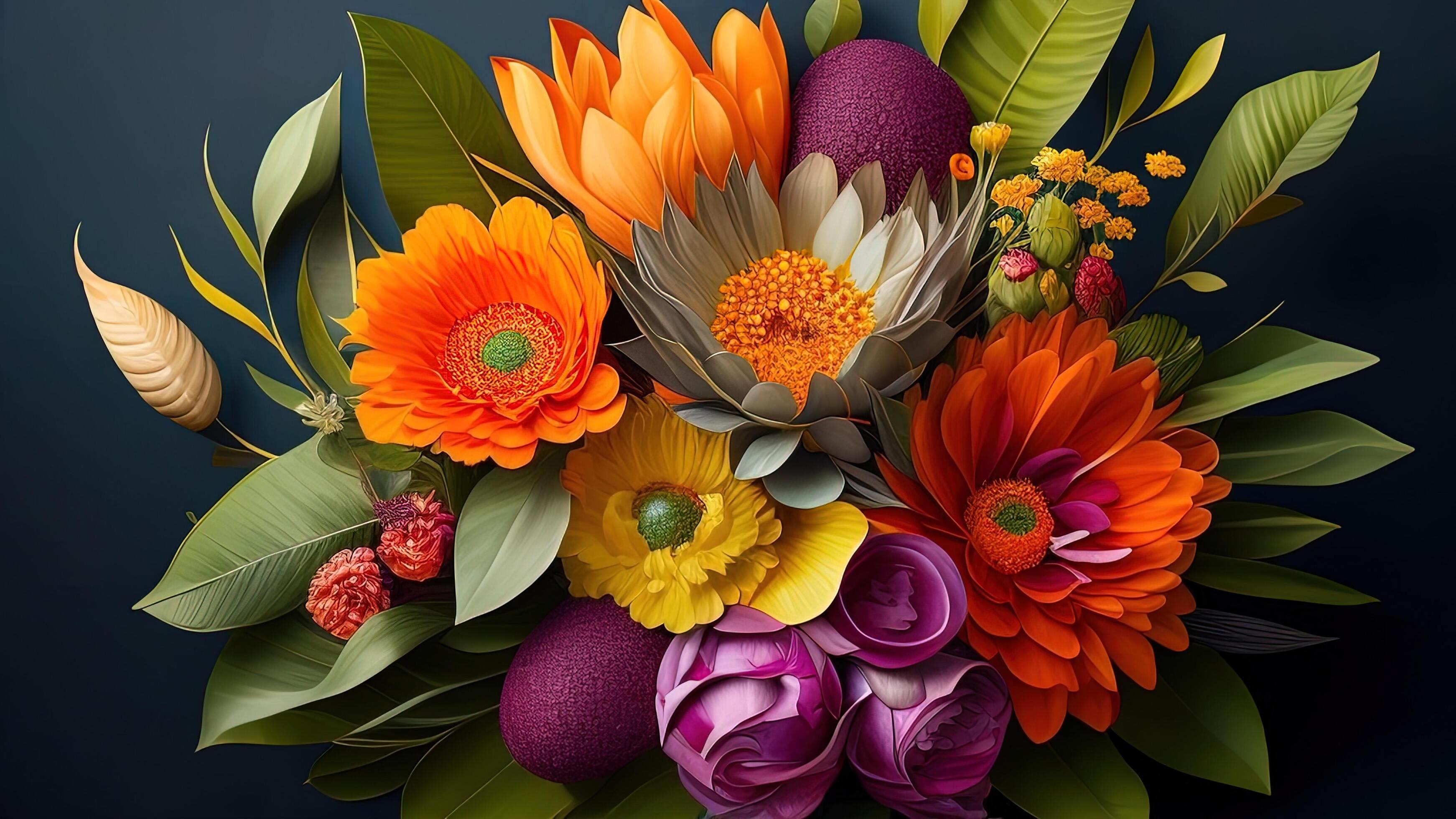 Bouquet of colorful flowers on a dark background. Stock Free